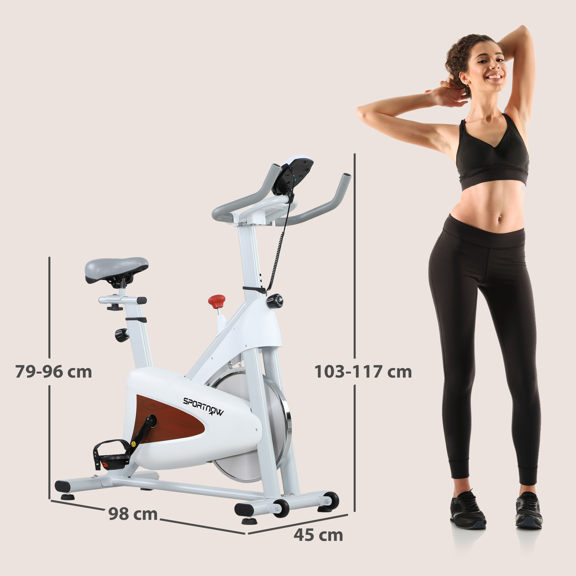 Vélo D'appartement SPORTNOW – Résistance Magnétique Silencieuse (<40dB), Bluetooth KINOMAP/Zwift, écran LCD, Siège/guidon Réglables
