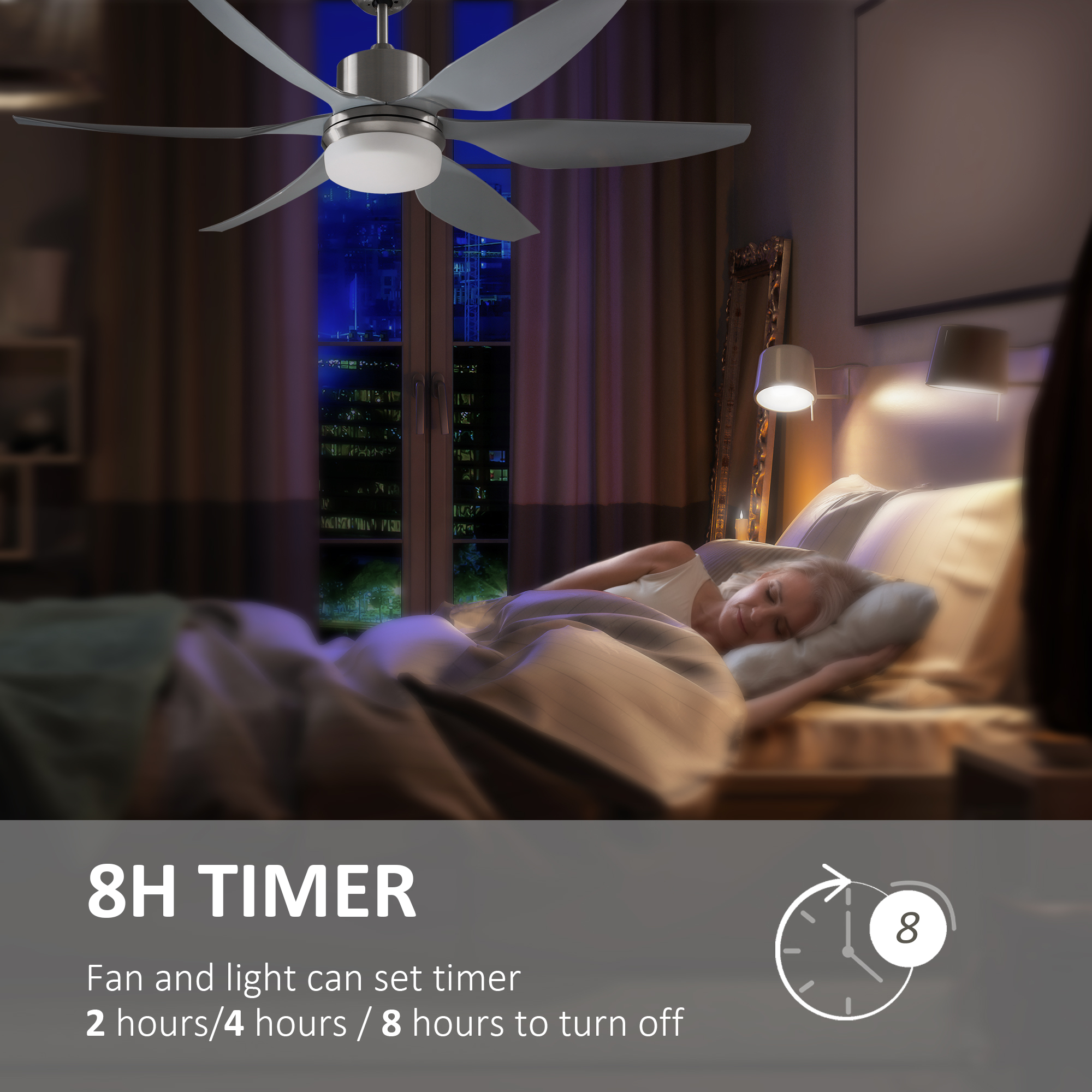 HOMCOM Reversible Ceiling Fan with Light, 6 Blades Indoor Modern Mount LED Lighting Fan with Remote Controller, for Bedroom, Living Room, Silver 7