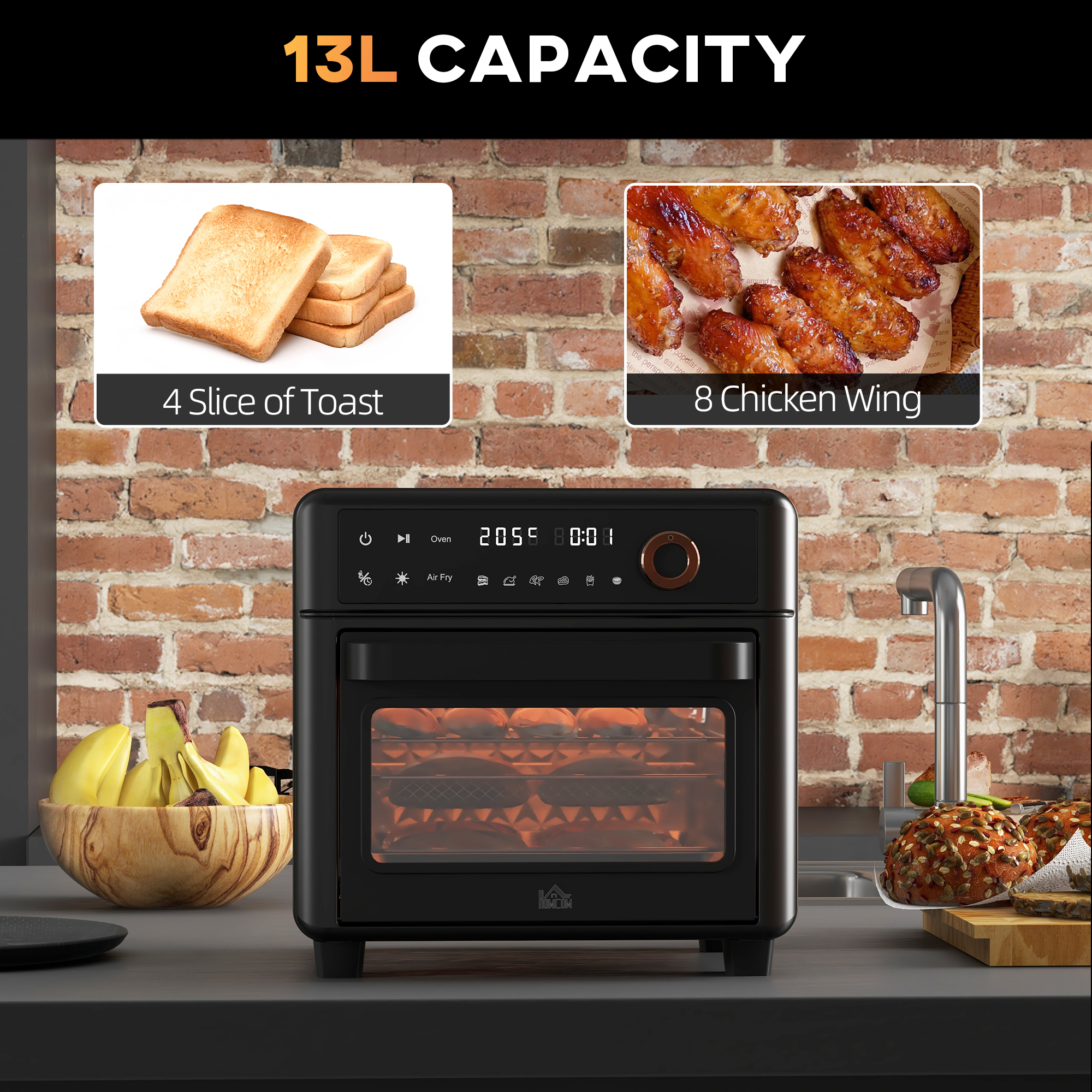 HOMCOM Air Fryer Oven, 13L Mini Oven, Multifunction Countertop Convection Oven w/ 12 Presets, Adjustable Temp and Time, 1500W 4