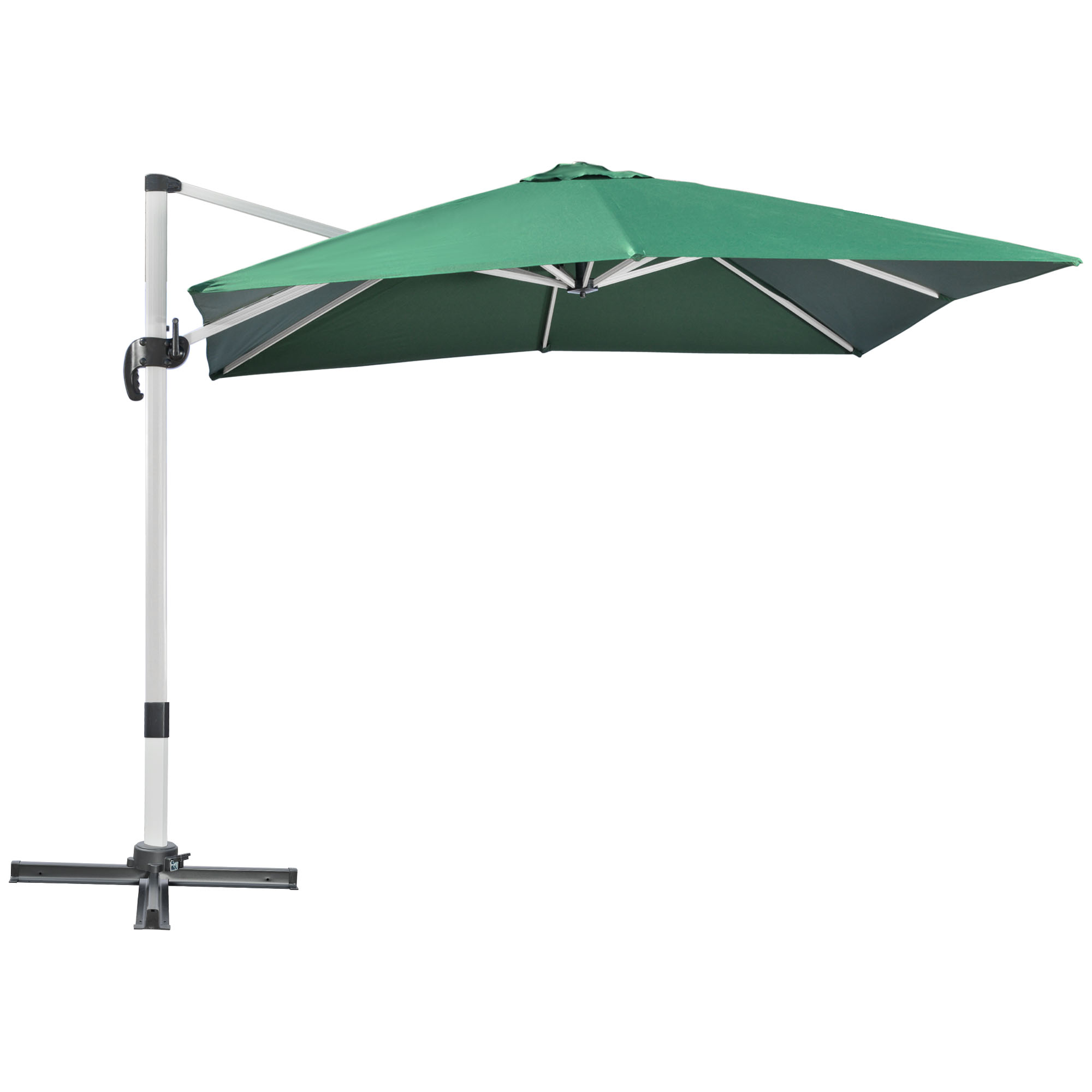 Outsunny 3 x 3(m) Cantilever Roma Parasol, Square Garden Umbrella with Cross Base, Crank Handle, Tilt, 360° Rotation and Aluminium Frame, Green