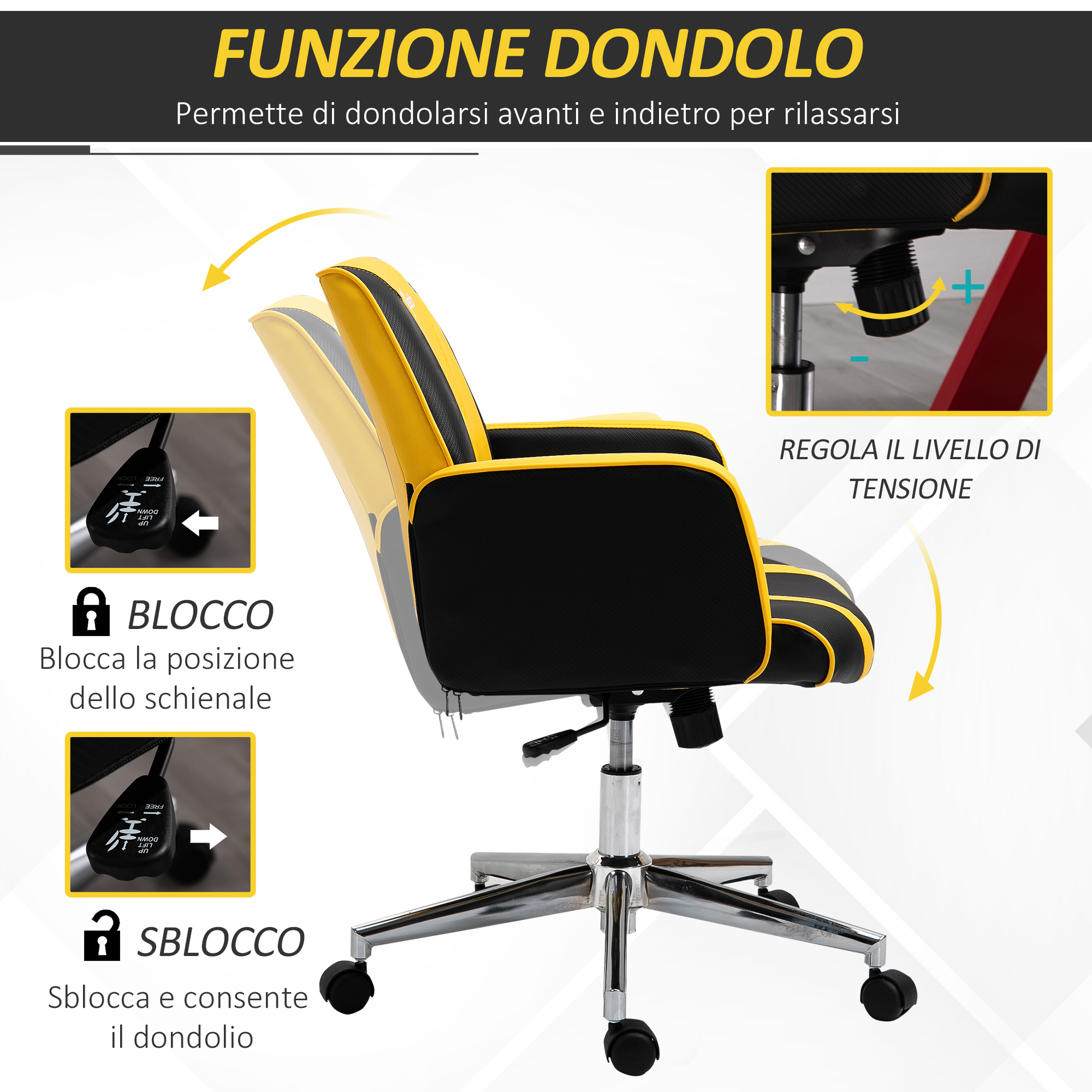 Vinsetto Sedia da Ufficio Regolabile in Altezza con Funzione Girevole e