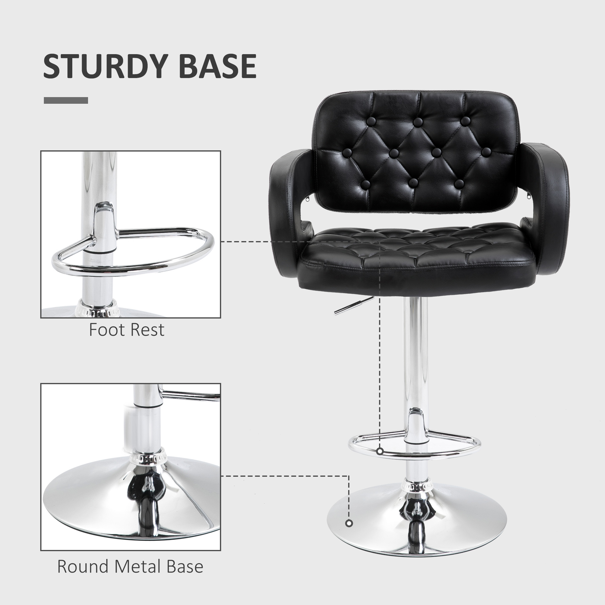 Set of 2 PU Leather Upholstered Swivel Bar Stool, Height Adjustable Barstool with Back, Armrest, Footrest for Kitchen 6