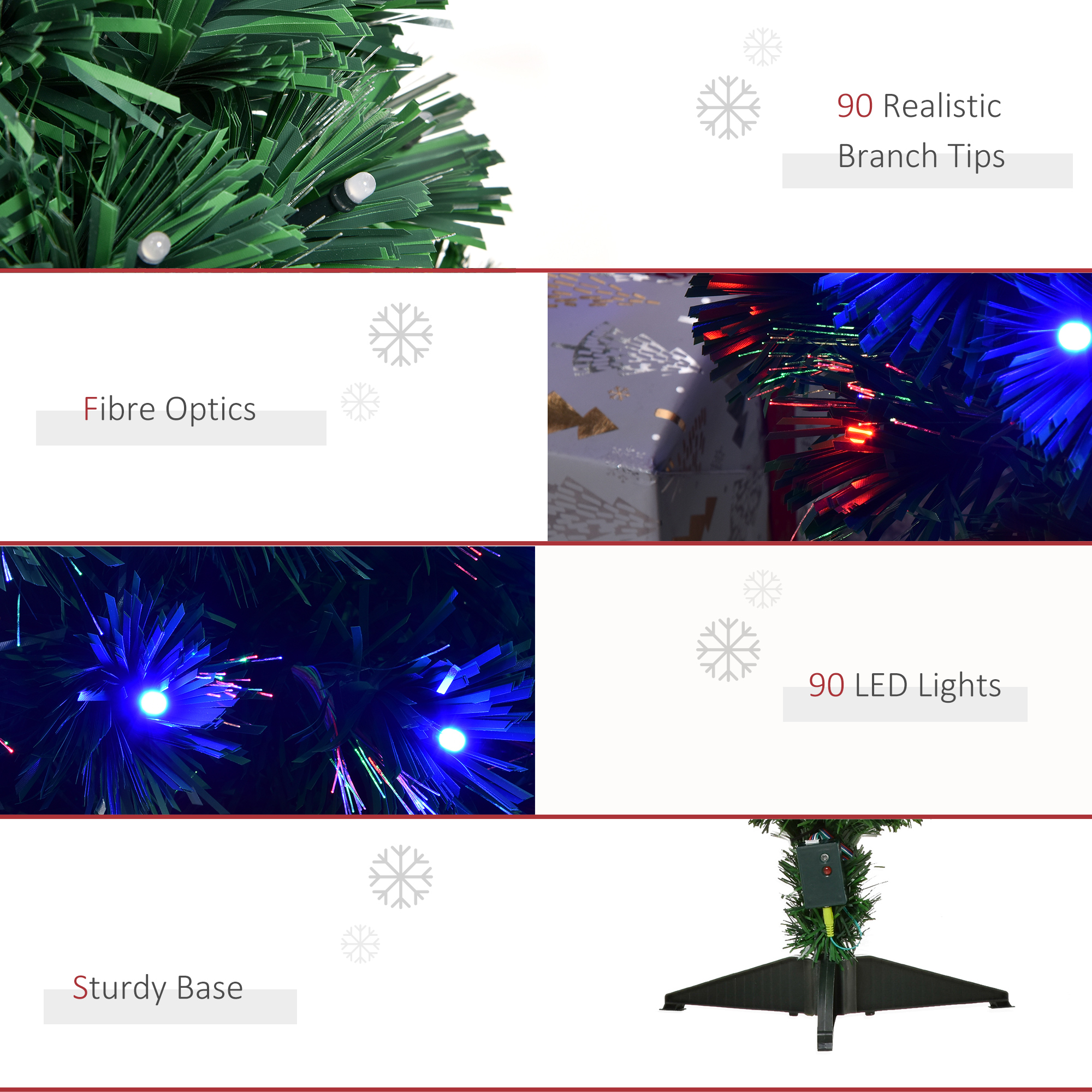 HOMCOM 3 Feet Prelit Artificial Christmas Tree with Multi-Coloured Fiber Optic LED Light, Holiday Home Xmas Decoration, Green 7
