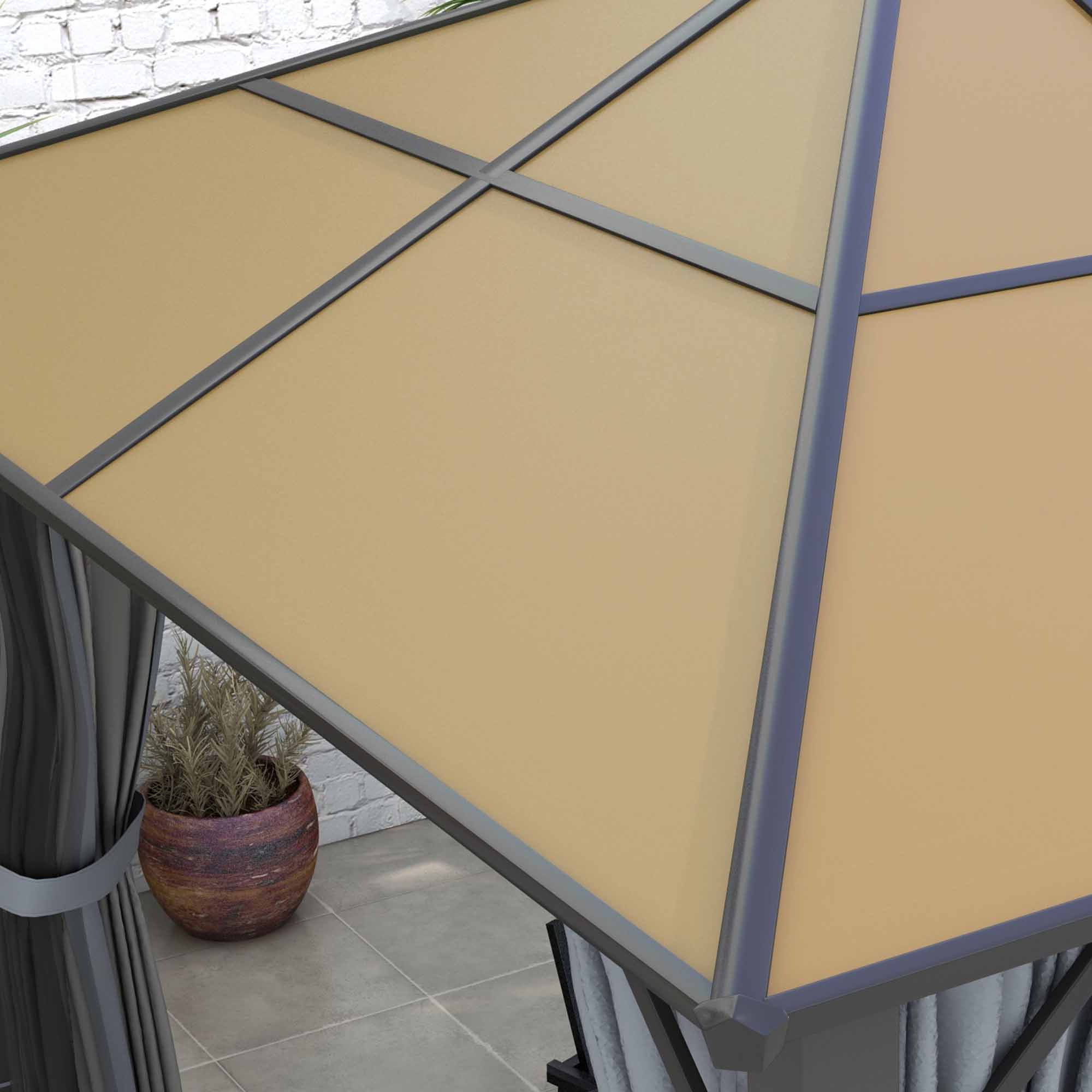 Outsunny 3 x 3.6m Garden Aluminium Gazebo Hardtop Roof Canopy Marquee Party Tent Patio with Mesh Curtains & Side Walls Grey 9