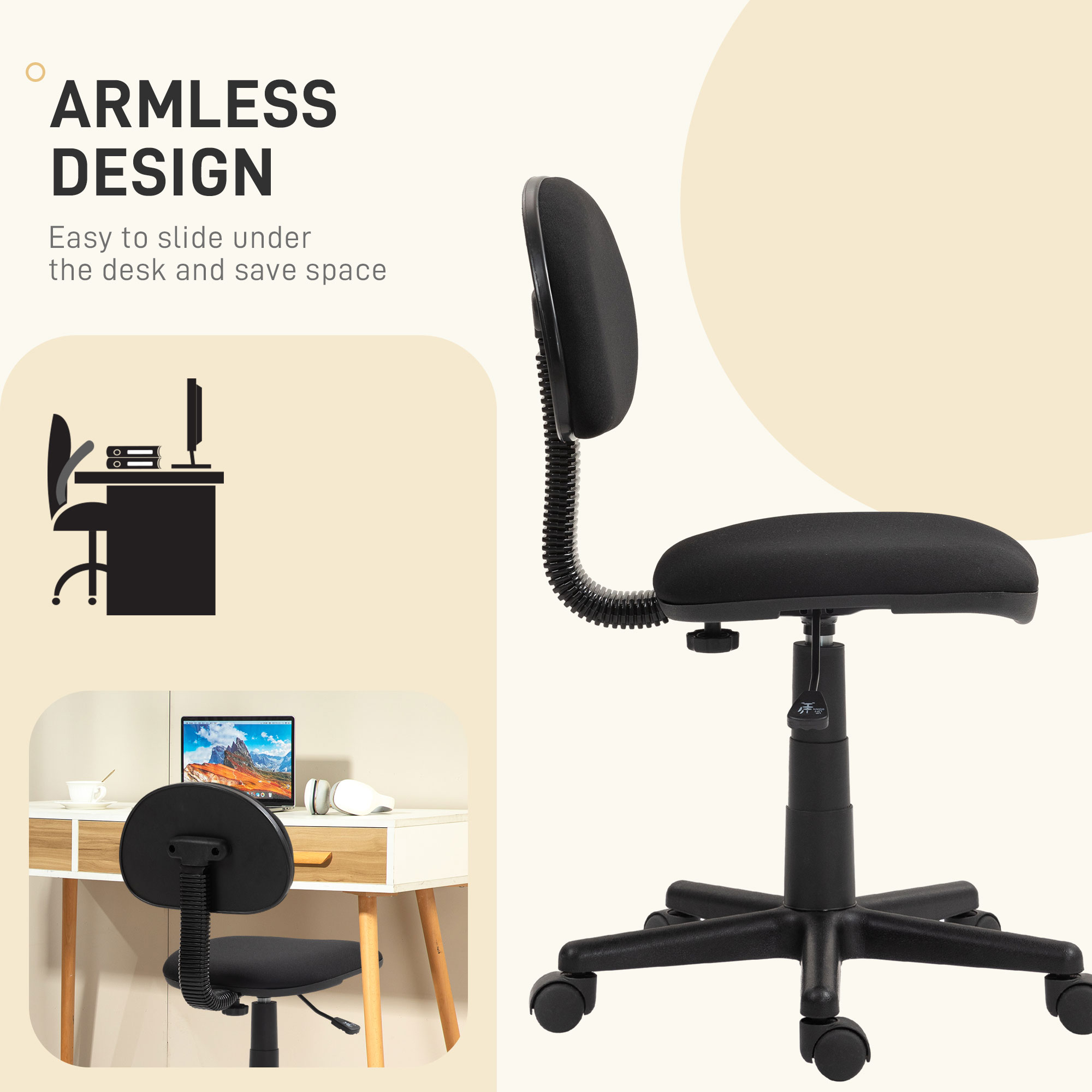 HOMCOM Small Armless Office Chair Black 6