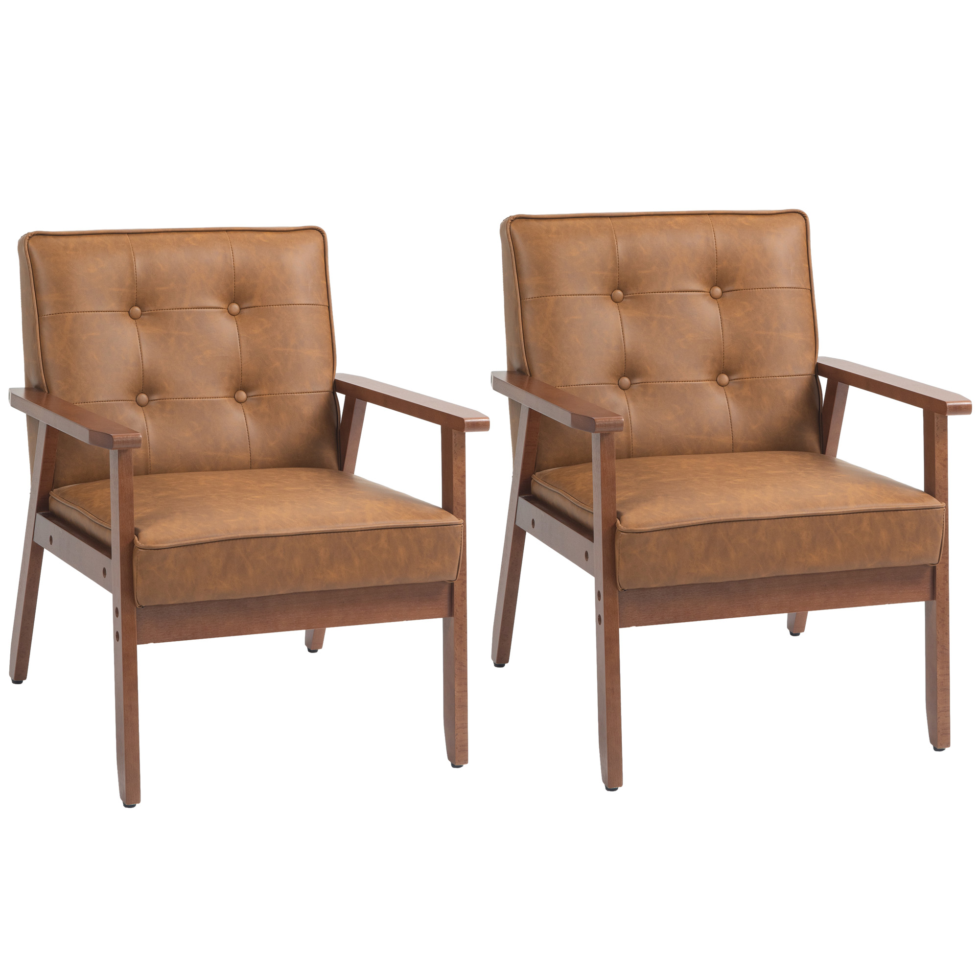 Product photograph of Homcom 2 Pack Retro-style Accent Chair With Faux Leather Seat - Brown from Aosom UK