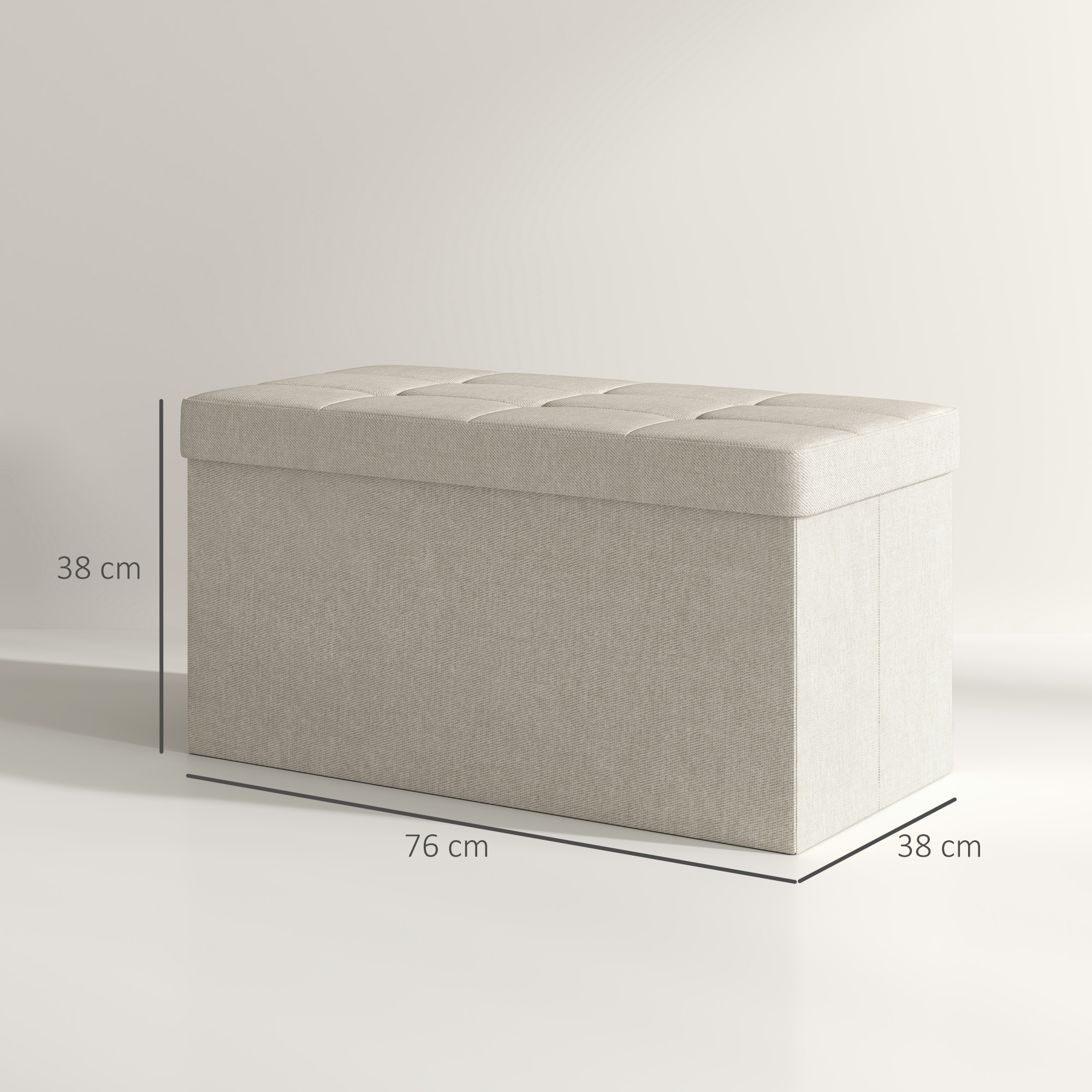 HOMCOM Banc de Rangement, Bout de lit, Pliable, 76 x 38 x 38 cm, Volume 67 L, capacité de Charge 120 kg, avec Couvercle, pour Chambre, Couloir, Salon, Gris