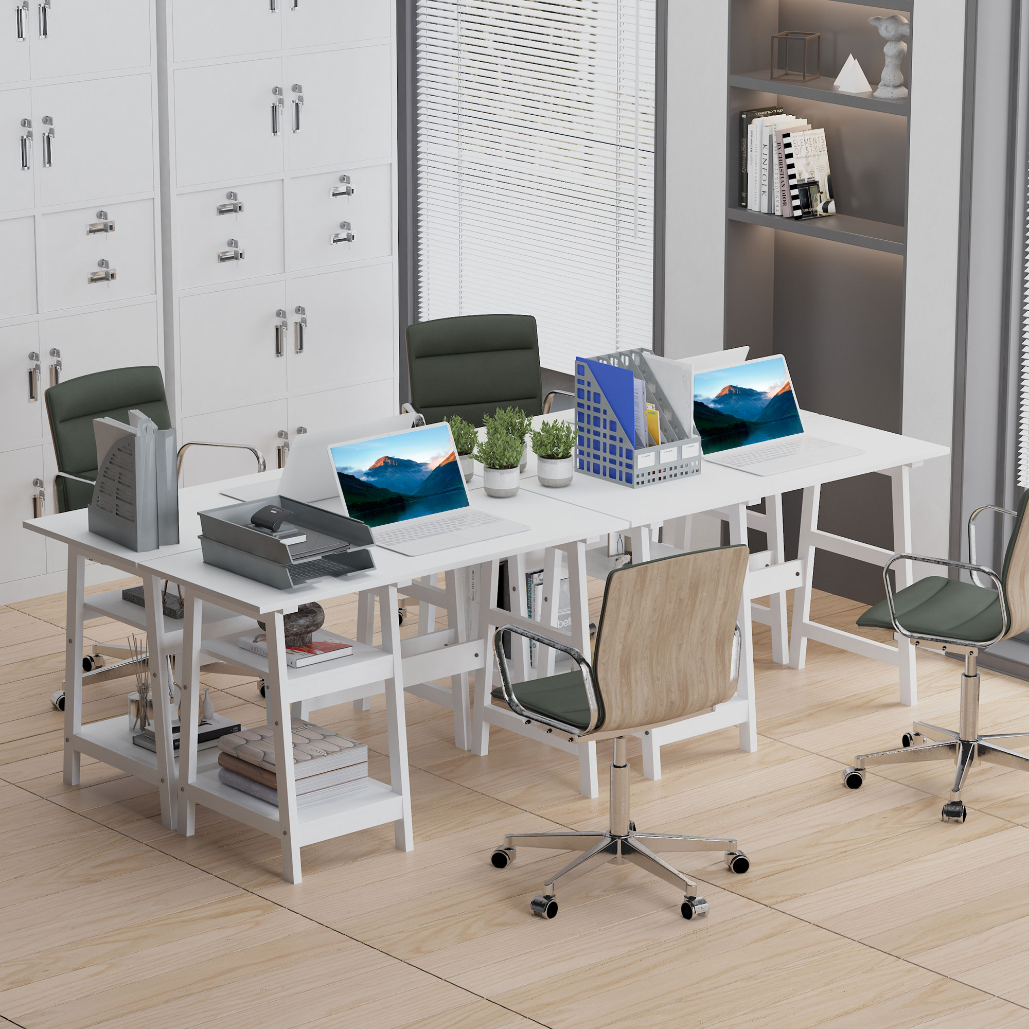 HOMCOM Compact Computer Desk with Storage Shelves, Study Table with Bookshelf, PC Table Workstation for Home Office, Study, Easy Assembly, 120 x 51cm, White 4