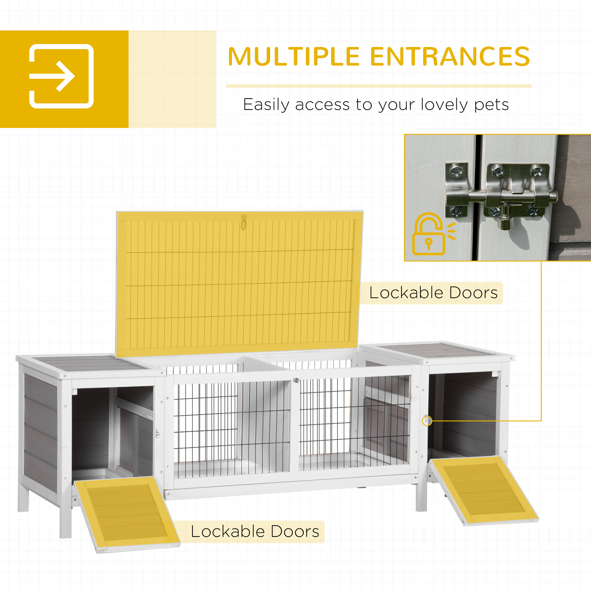 PawHut Rabbit Hutch and Run, with Removable Tray Grey 5