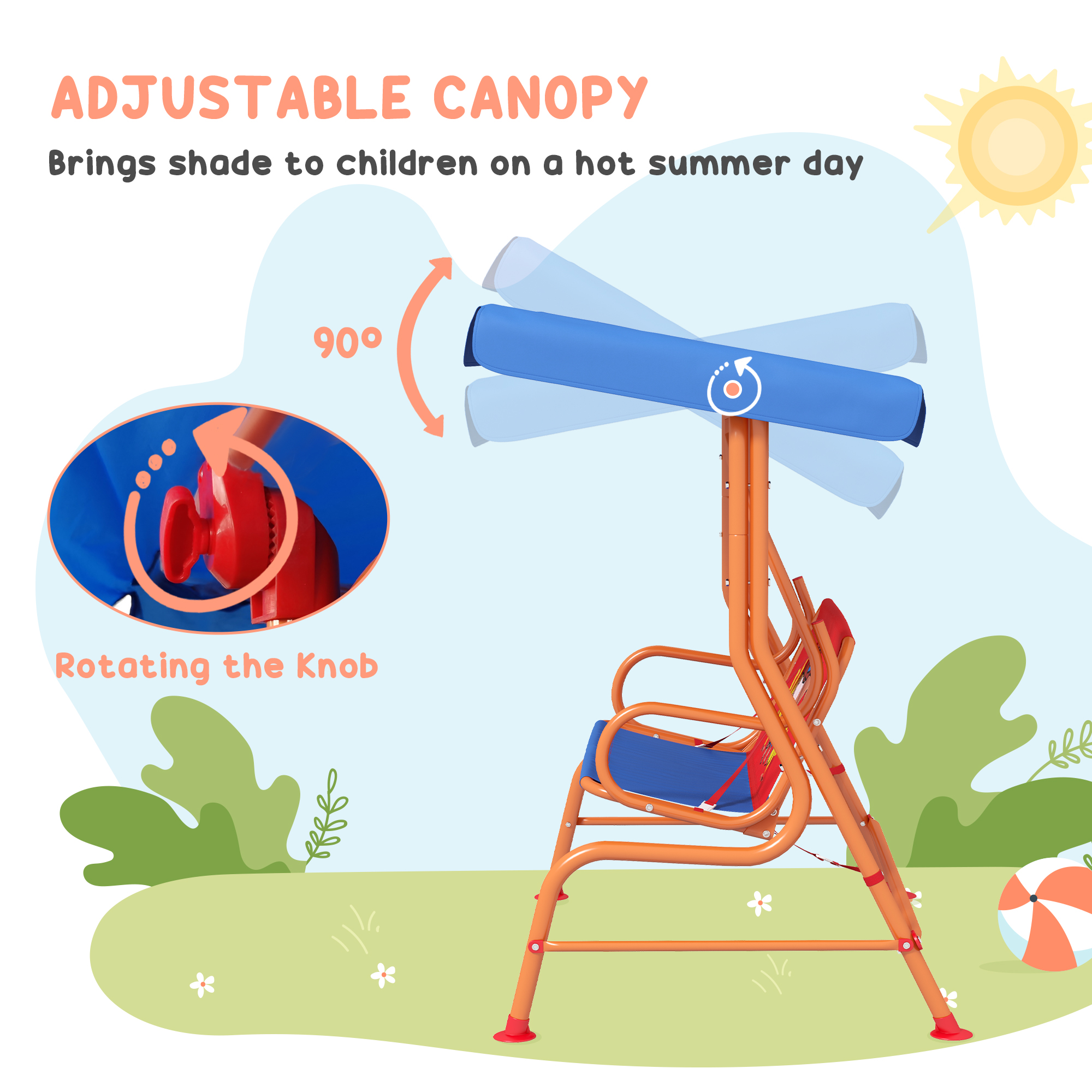 Outsunny Two Seater Kids Garden Swing, Cowboy Themed kids Swing Chair with Adjustable Canopy, Safety Belts for Outdoor Use 5