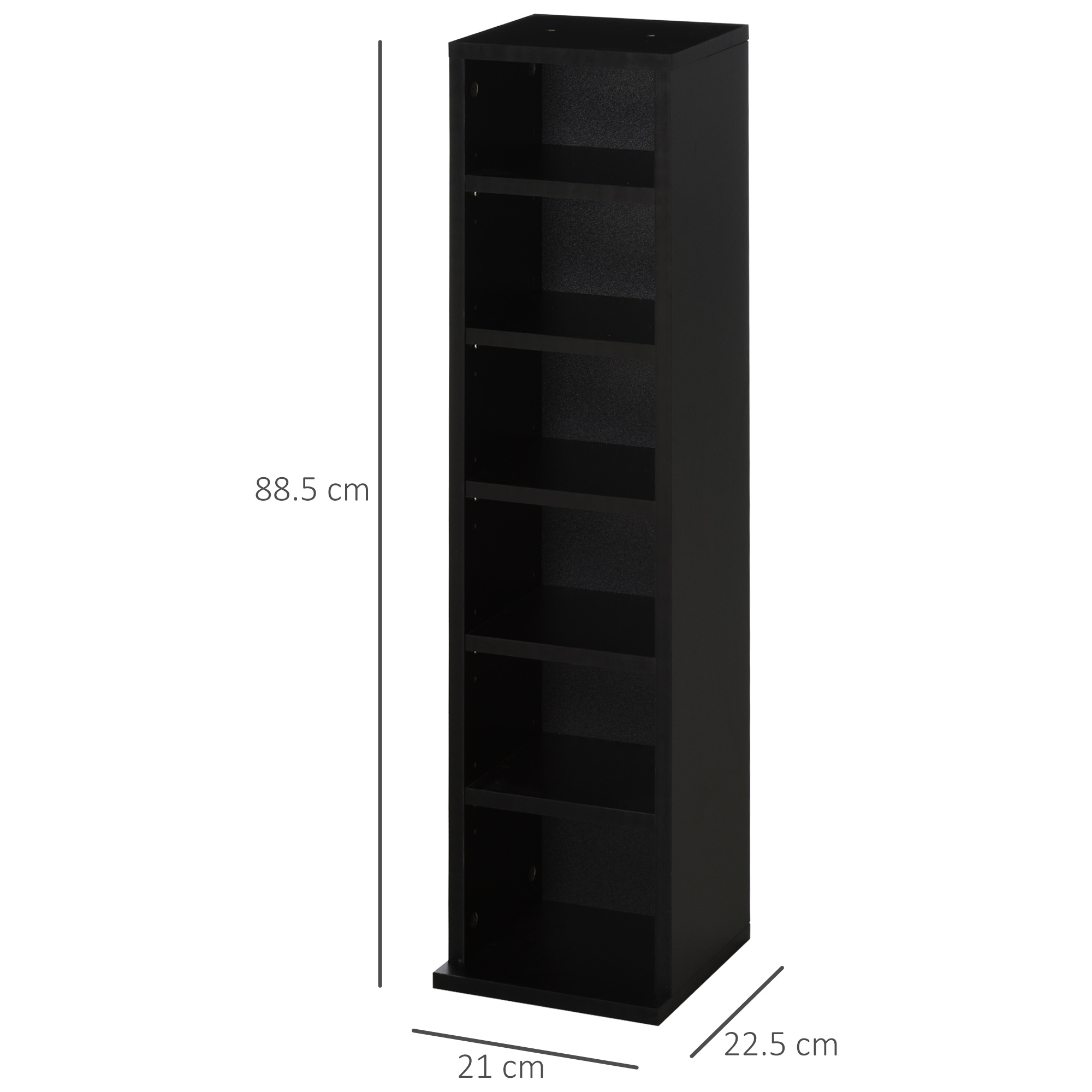 HOMCOM 204 CD Media Display Shelf Unit Set of 2 Blu-Ray Tower Rack w/ Adjustable Shelves Bookcase Storage Organiser, Black 3