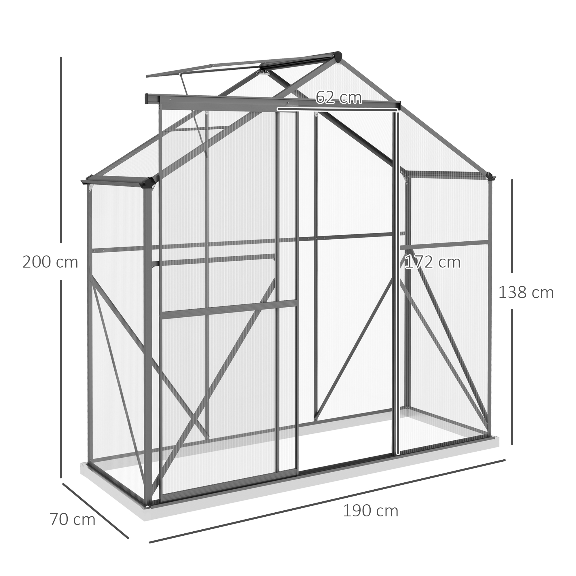 Outsunny 6 x 2.5ft Polycarbonate Greenhouse Walk-In Green House with Rain Gutter, Sliding Door, Window, Foundation, Dark Grey 3