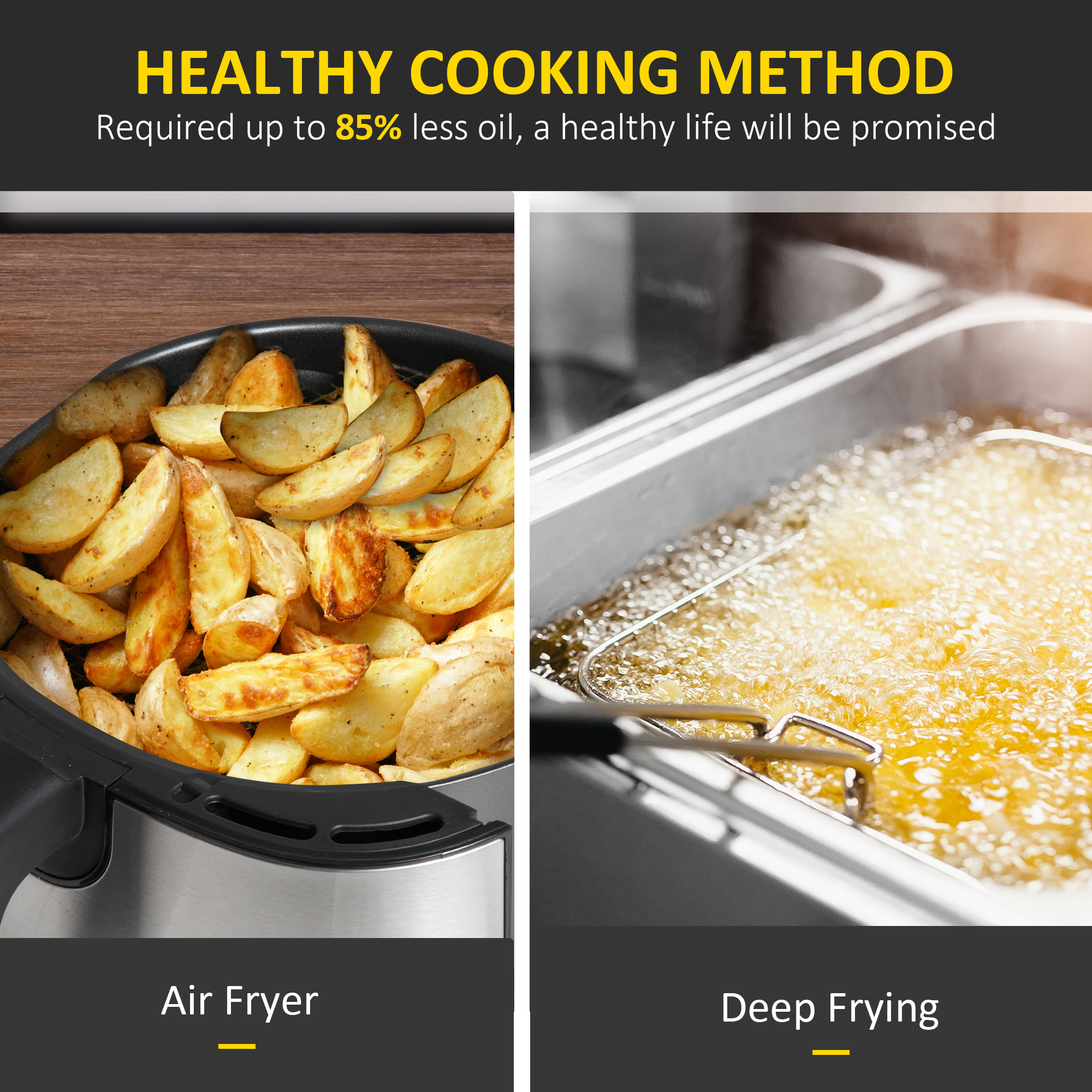 HOMCOM 6.5L Single Basket Air Fryer, 80-200°C Temperature, Black and Gold Tone 5