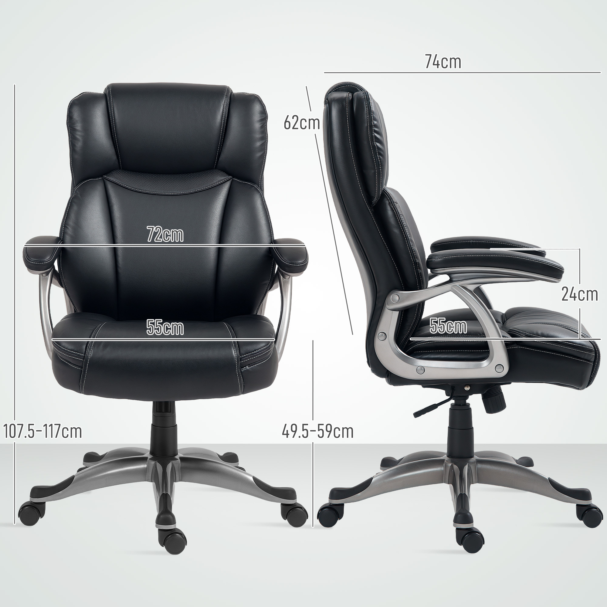 HOMCOM 49.5-59cm Faux Leather Office Chair Black 3