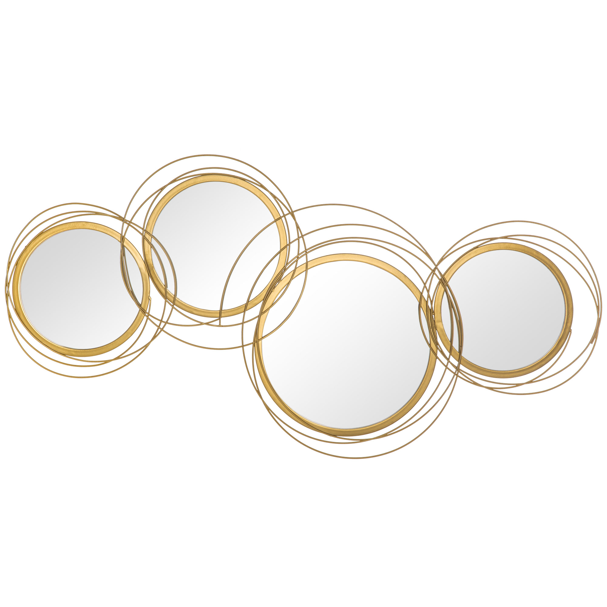 HOMCOM Ensemble de 4 miroirs ronds en métal dorés 107 x 56 cm