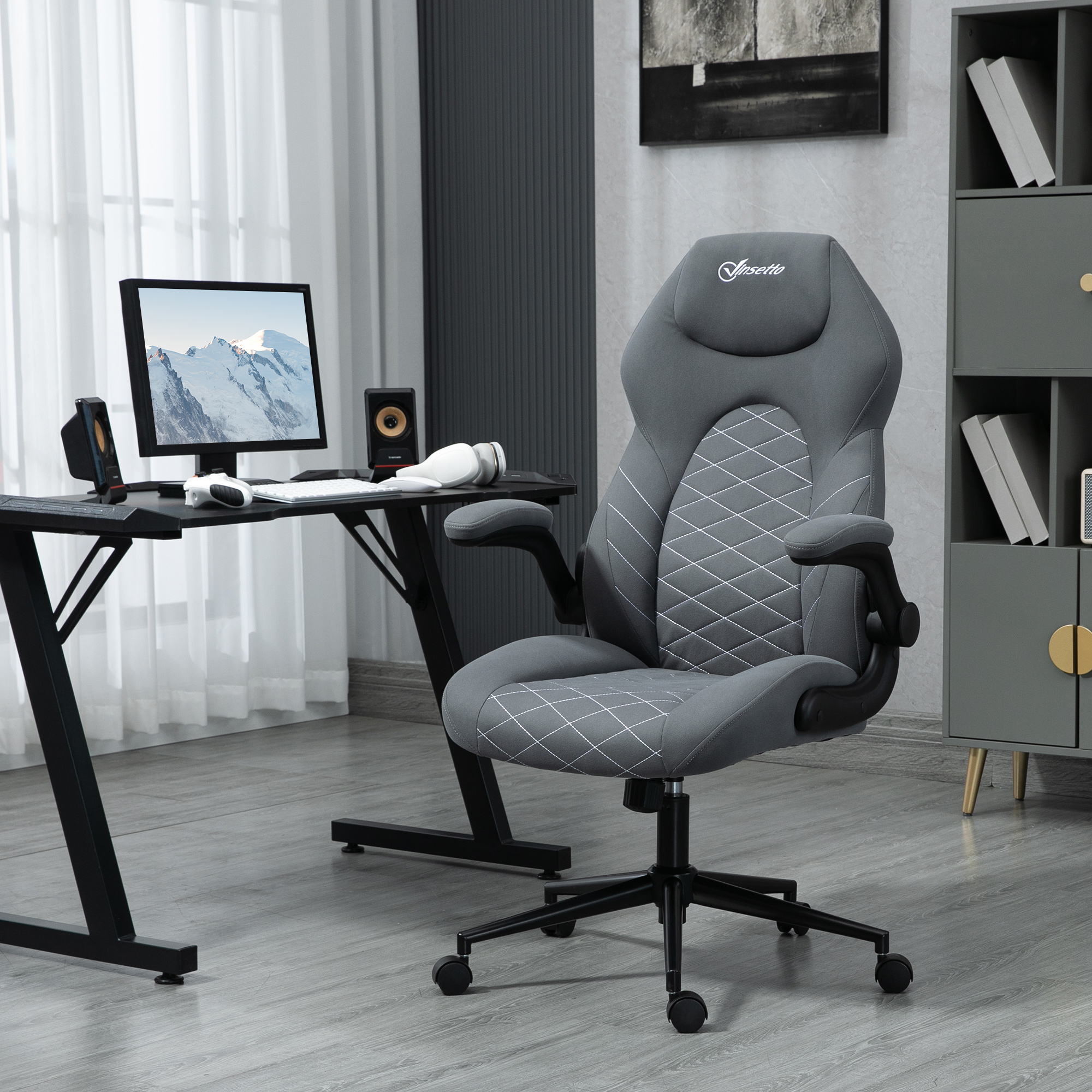 Vinsetto Home Office Desk Chair, Computer Chair with Flip Up Armrests, Swivel Seat and Tilt Function, Dark Grey 2