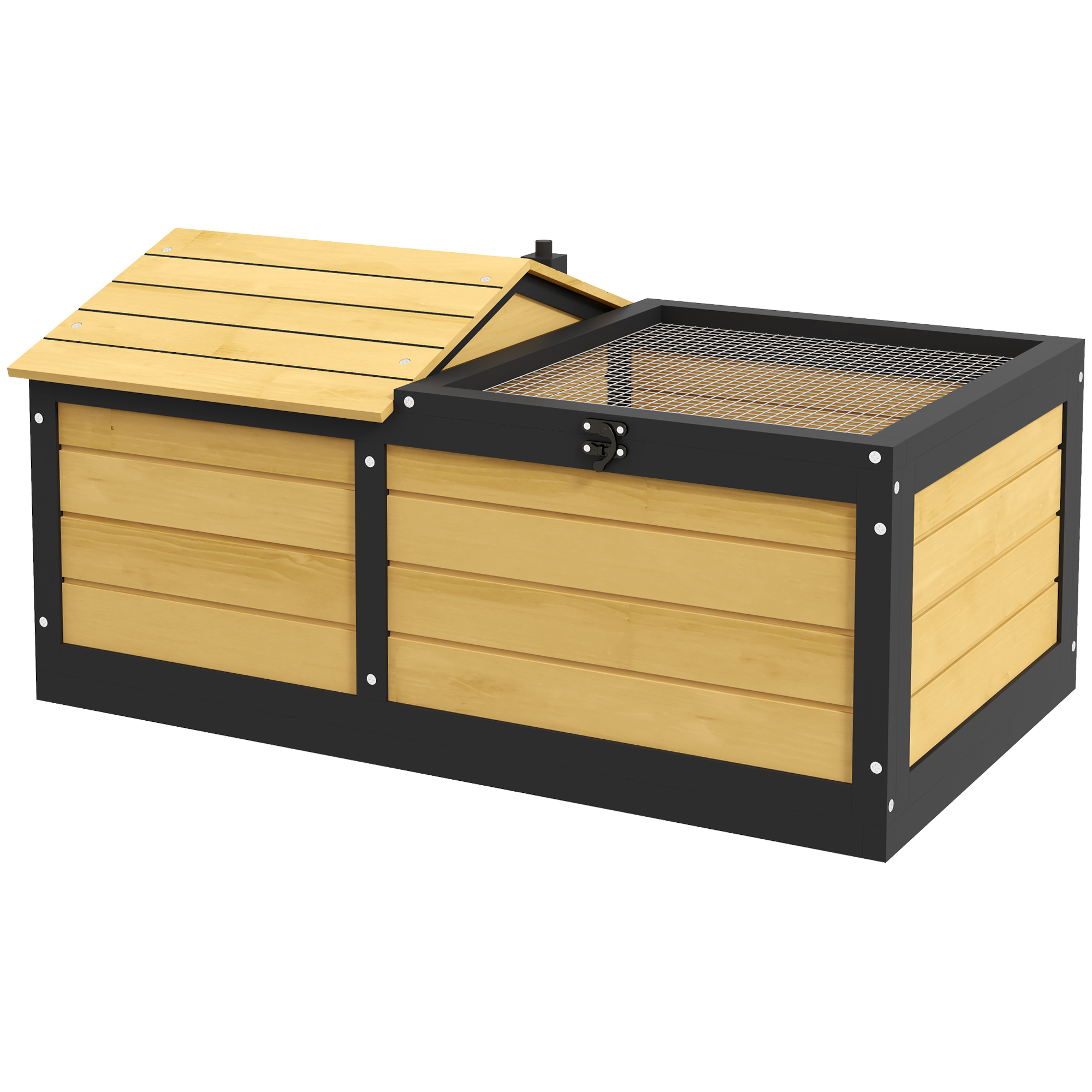PawHut Wooden Tortoise House, Small Pet Reptile Shelter, with Hide Den and Run - Grey