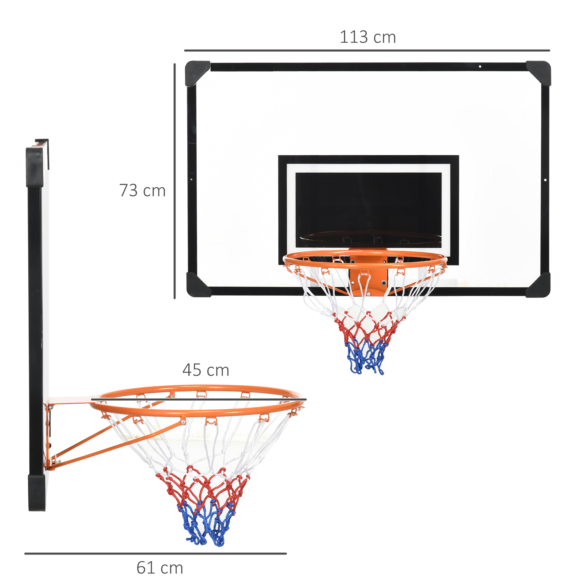Panier De Basket Lischwert 45 Cm – Support Mural, Acier Carbone, Double Ressort, Pour Intérieur/extérieur, Filet Nylon Inclus