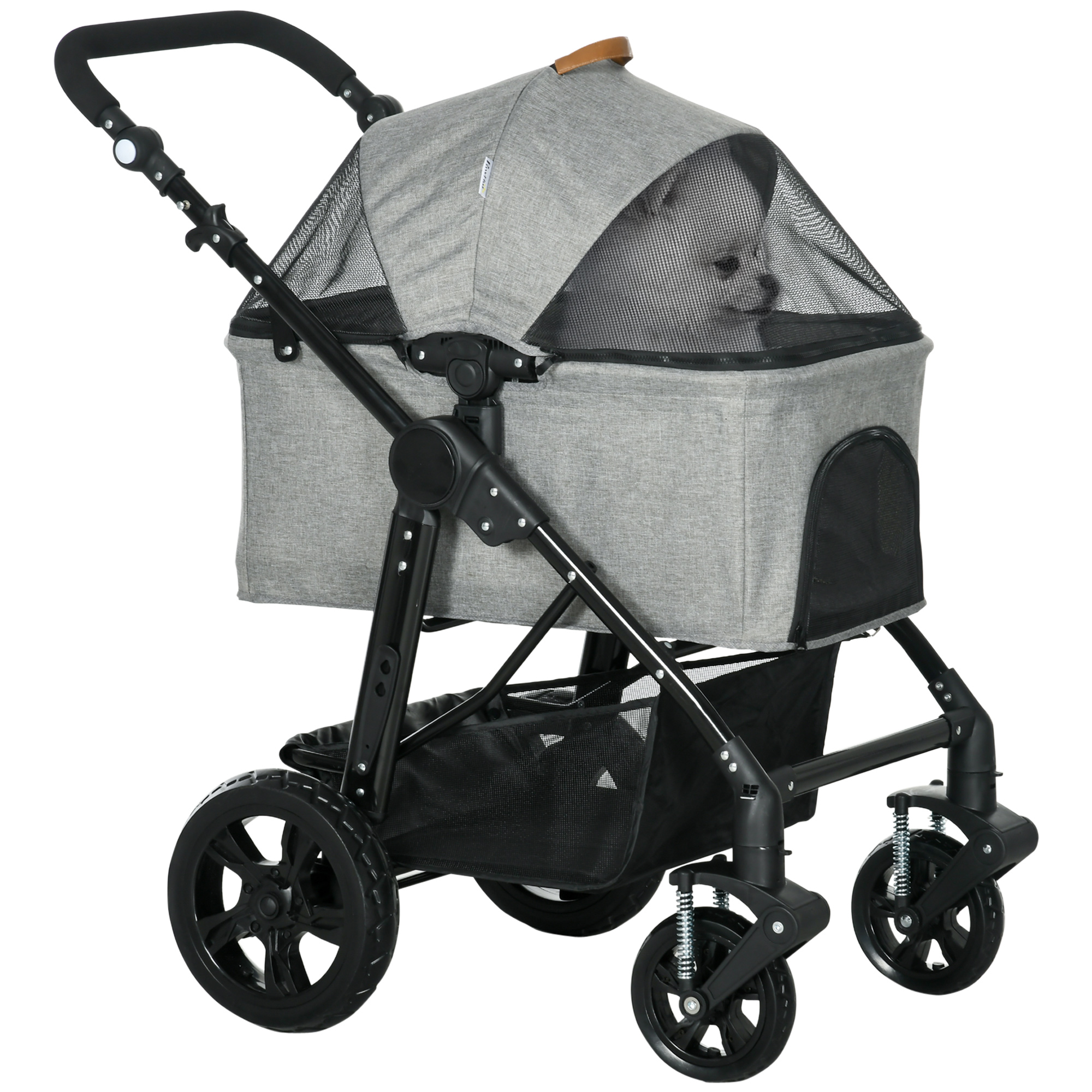 PawHut Dog Pram Dog Stroller Pet Stroller, 3 Wheels Dog Pushchair with Brake, for Small Miniature Dogs, Cats, Red