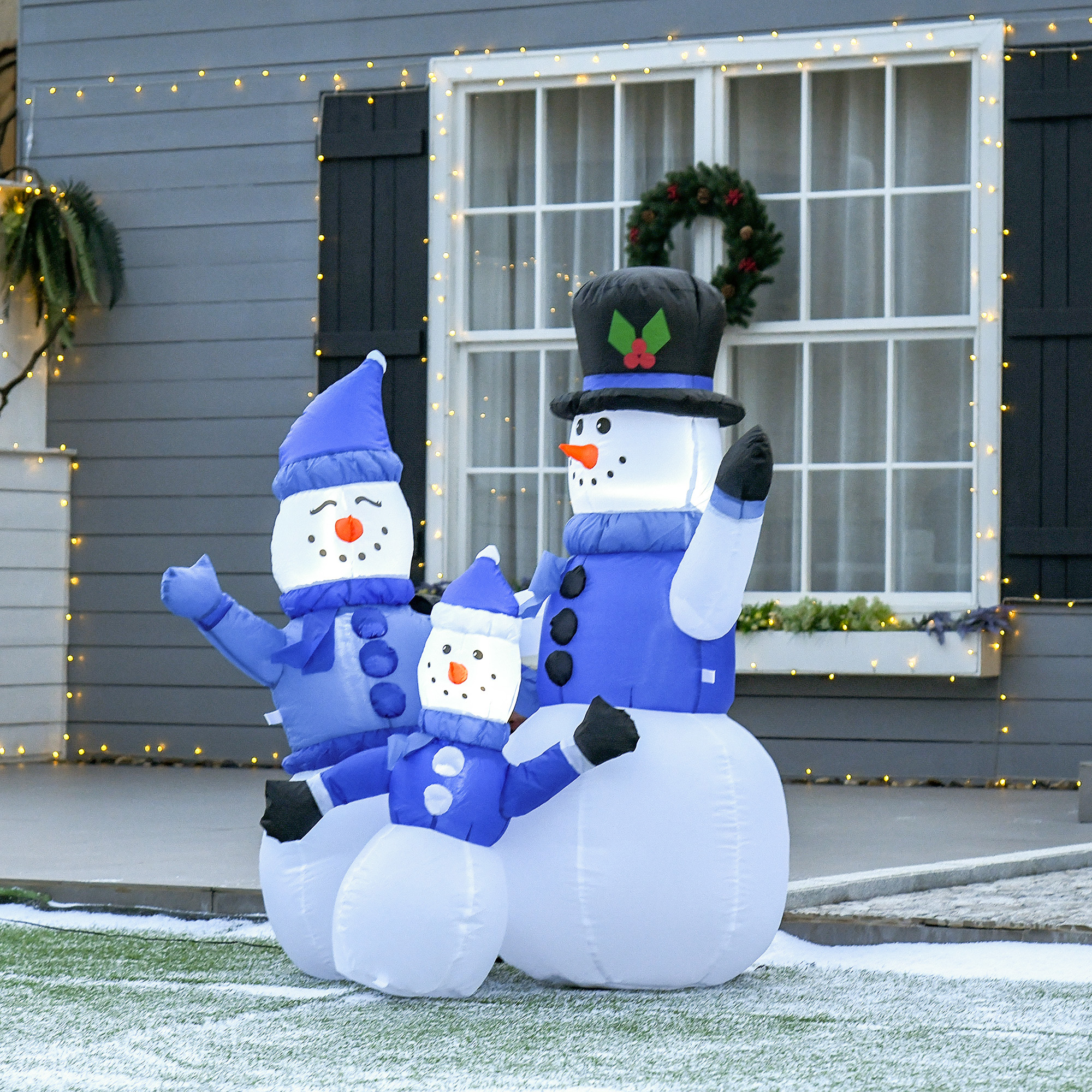 HOMCOM 4ft Inflatable Christmas Snowmen Family Xmas LED Outdoor Indoor Holiday Decorations Yard 8