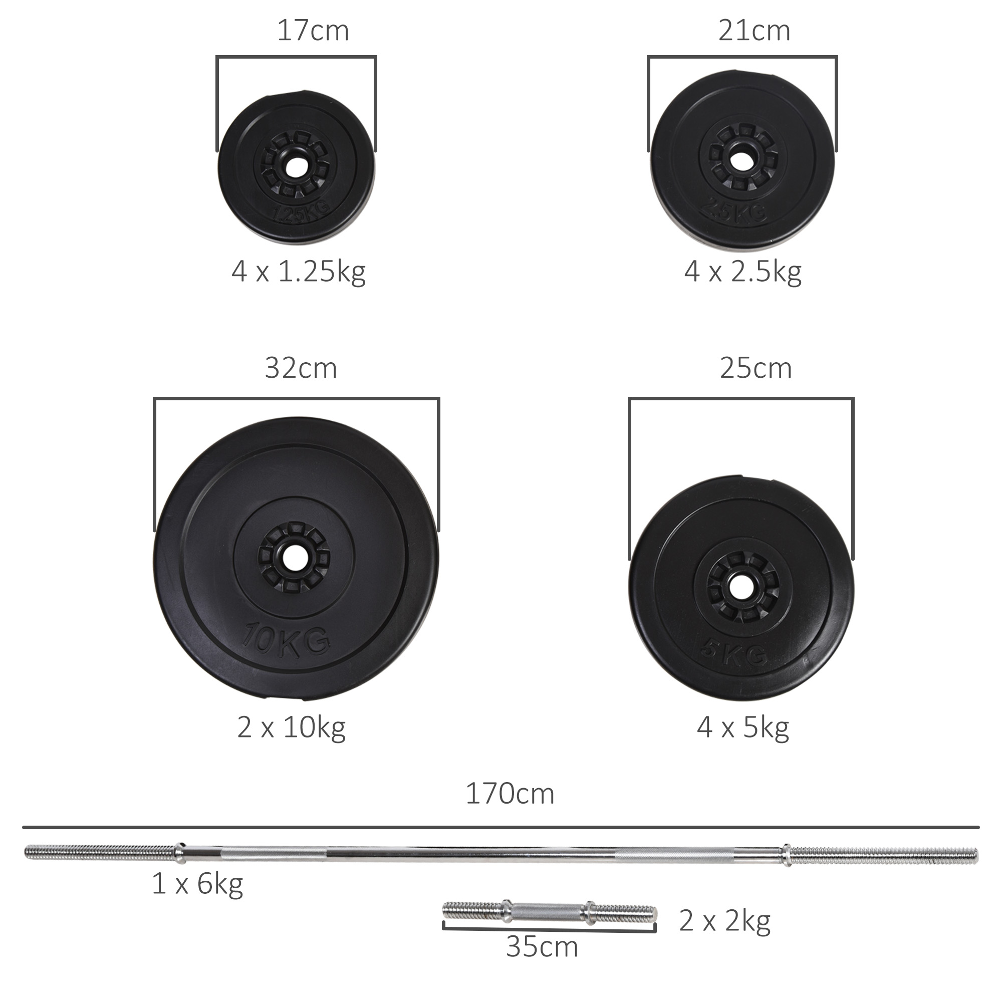 HOMCOM Dumbbell and Barbell Set with 65kg Adjustable Barbell Weights Set, for Home Gym Black 3