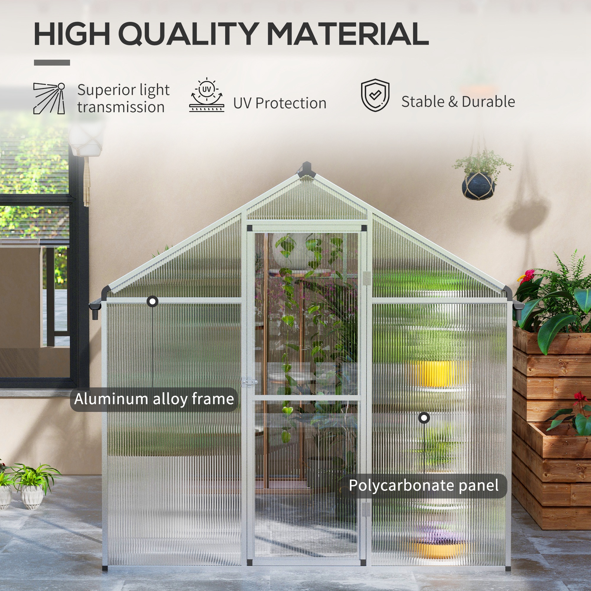 Outsunny 10 x 6ft Aluminium Frame Walk-In Greenhouse 4
