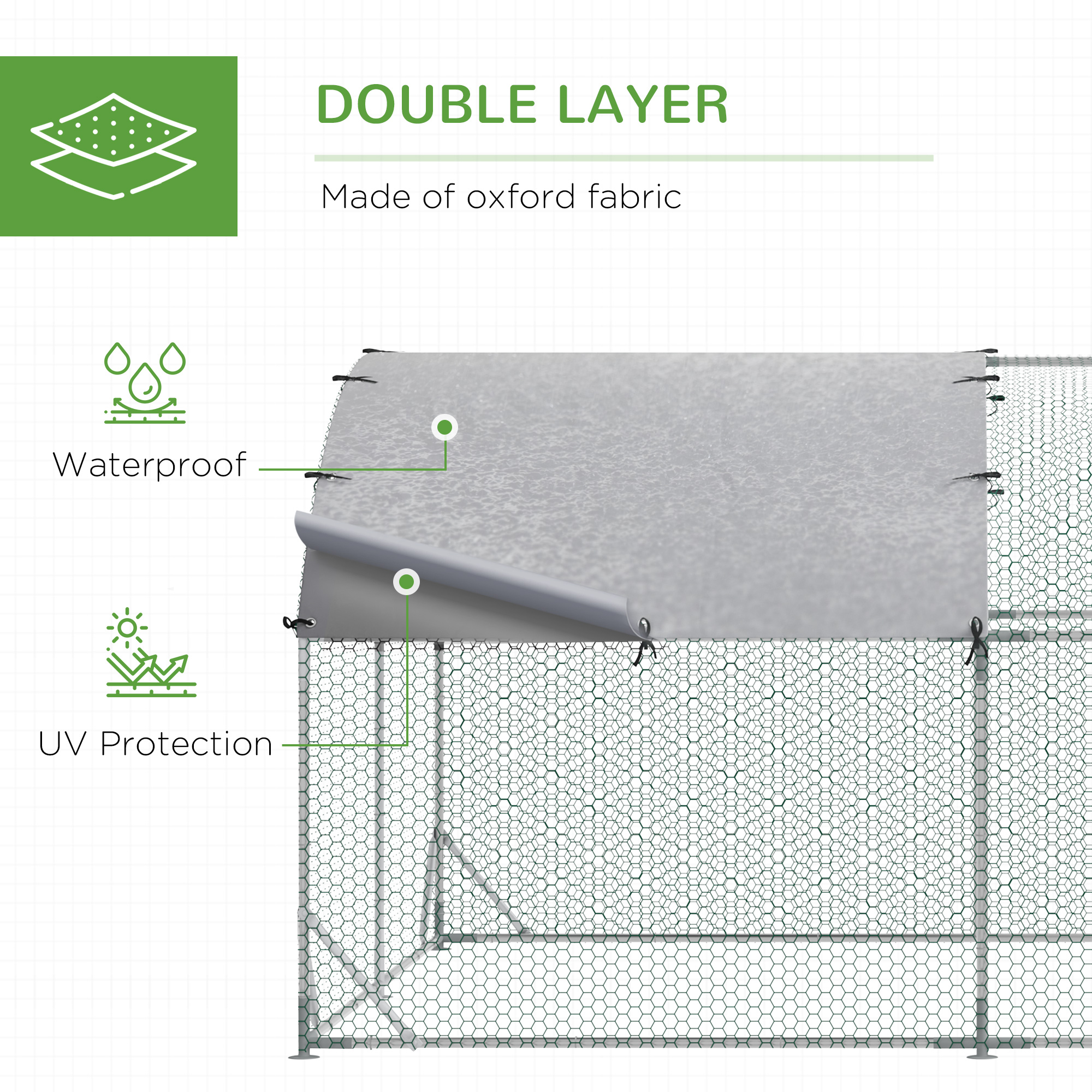 PawHut Walk In Chicken Run Galvanised Chicken Coop Hen Poultry House Cage Pet Playpen Garden with Water-Resist Cover, 2.8 x 3.8 x 2m 4