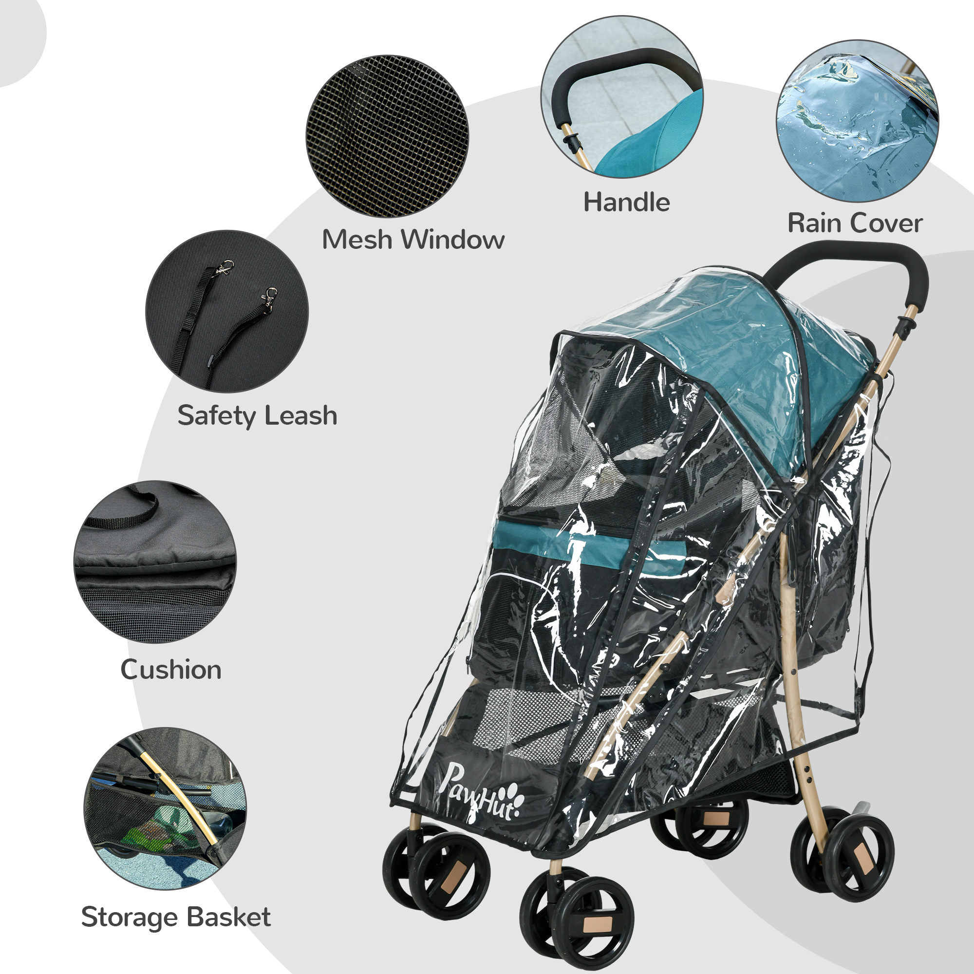 PawHut Pet Stroller for Small and Miniature Dogs, with Rain Cover Dark Green 7