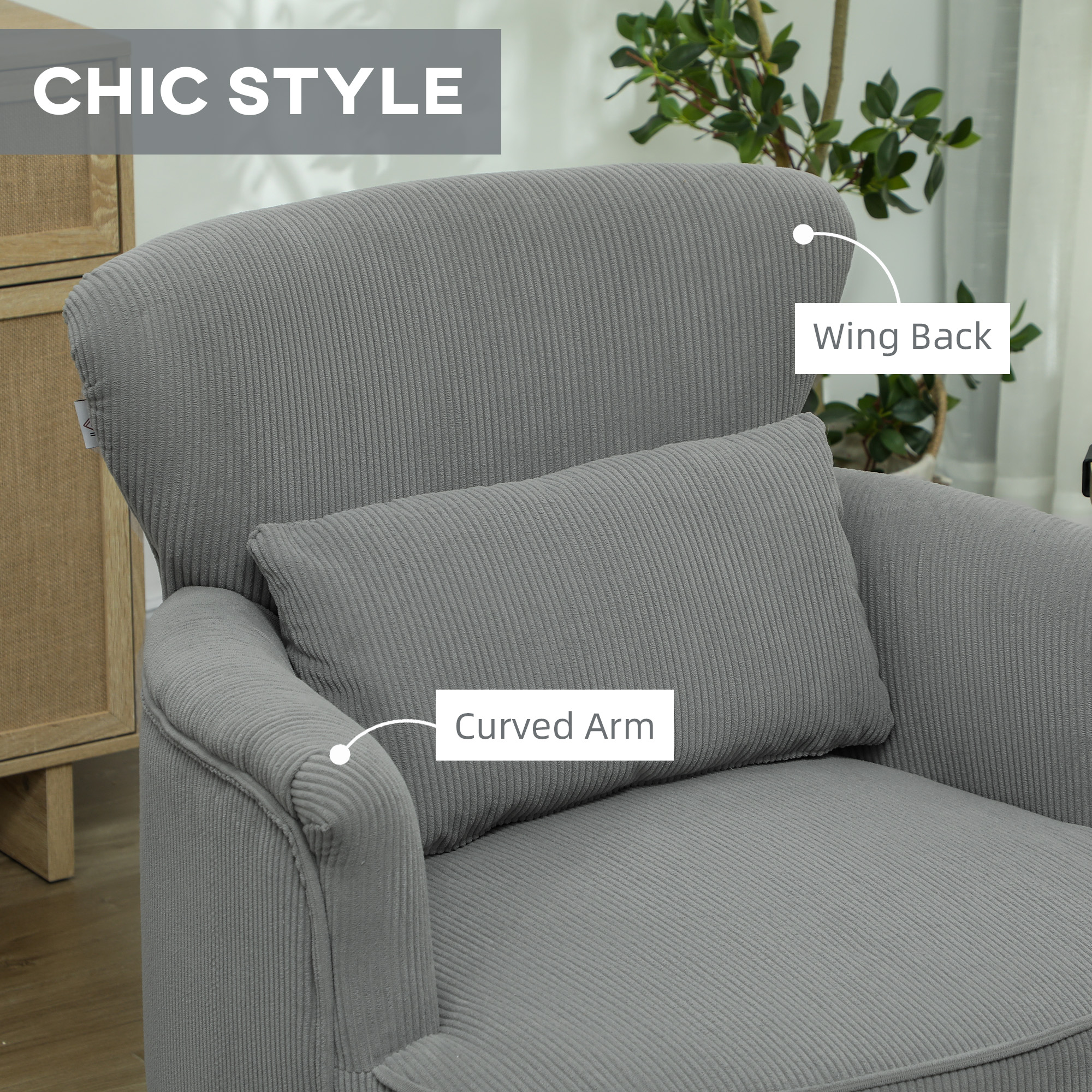HOMCOM Corduroy Retro Accent Chair Light Grey 6