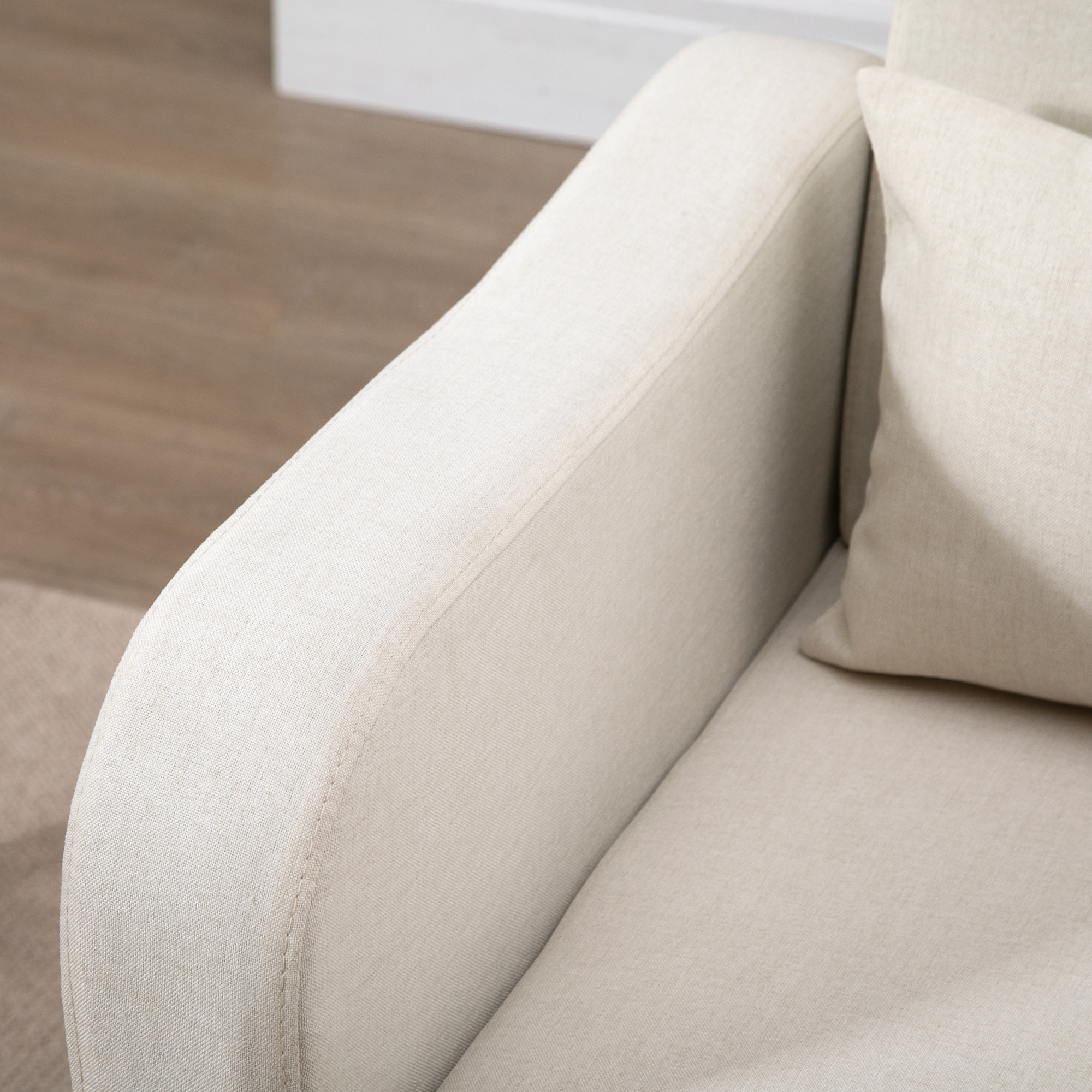 HOMCOM Accent Chair, Linen-Touch Armchair with Pillow, Upholstered Leisure Lounge Sofa for Living Room, Club Chair with Rubber Wooden Frame, Cream 8