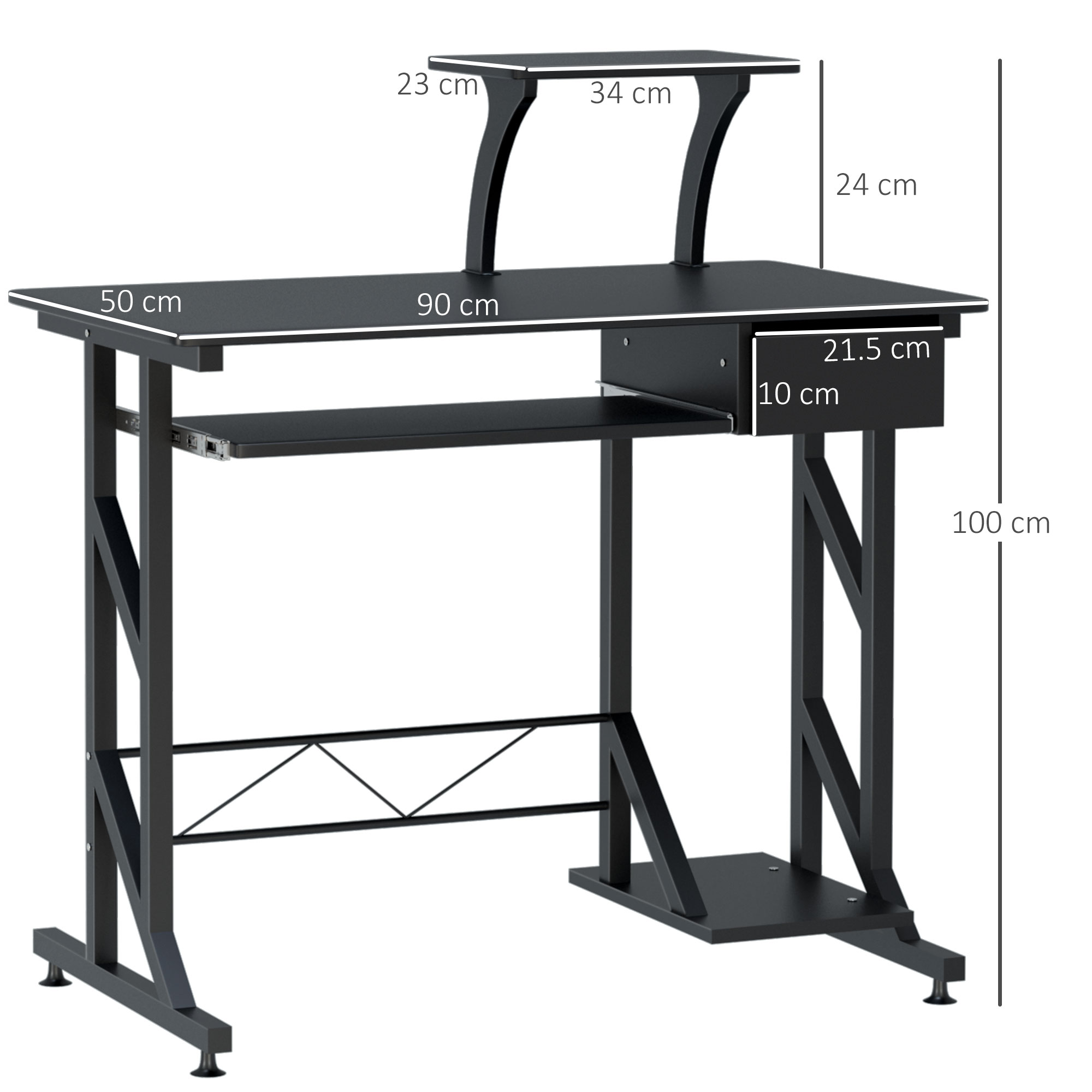 HOMCOM Computer Desk with Display Stand, Sliding Keyboard Tray Drawer and Host Box Shelf Home Office Workstation Black 3
