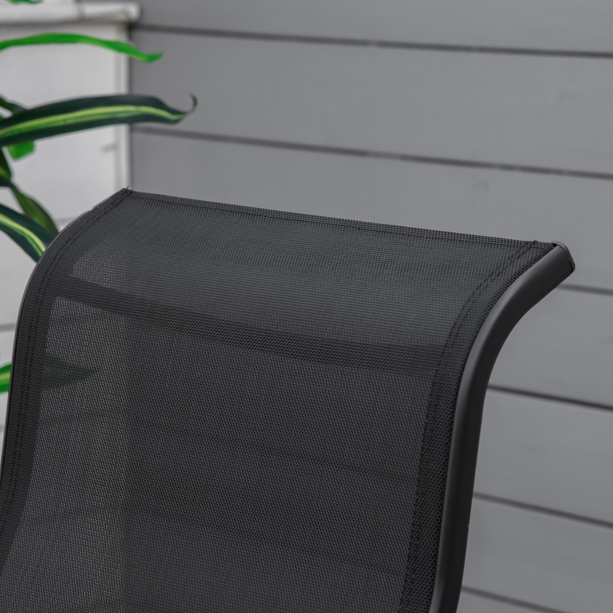 Outsunny 3 Pieces Garden Gliding Chair Set, Metal Frame 2 Single Armchair Swing Seater and 1 Glass Top Coffee Table w/ Breath Mesh Fabric Seat, Black 8