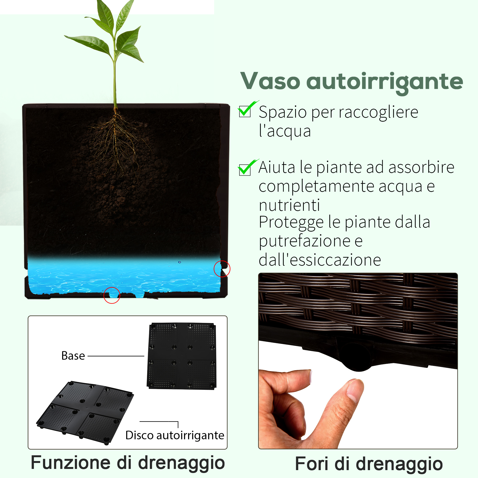 Homeuouz Set Da 6 Vasi AutoIrriganti 12,7 Cm Con Sottovaso - Fioriere Con Sistema Ad Assorbimento - Ideali Per Piante Grasse, Orchidee, Basilico - Per Interni, Balcone, Giardino (Verde)