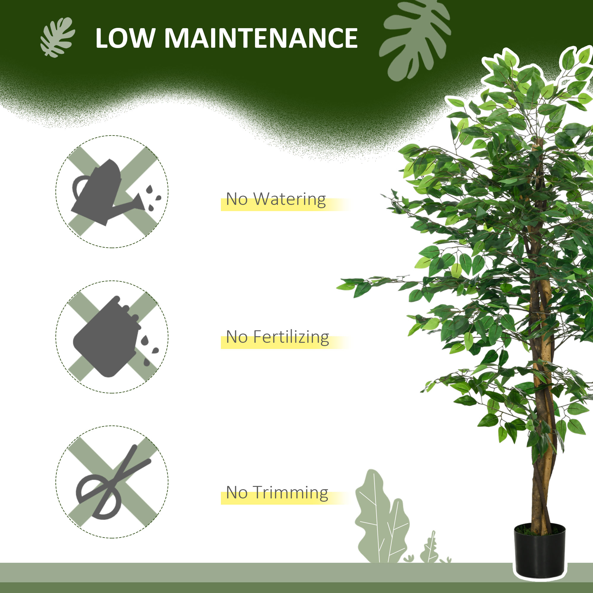 HOMCOM Artificial Ficus Tree, with Weighted Plant Pot Green 5