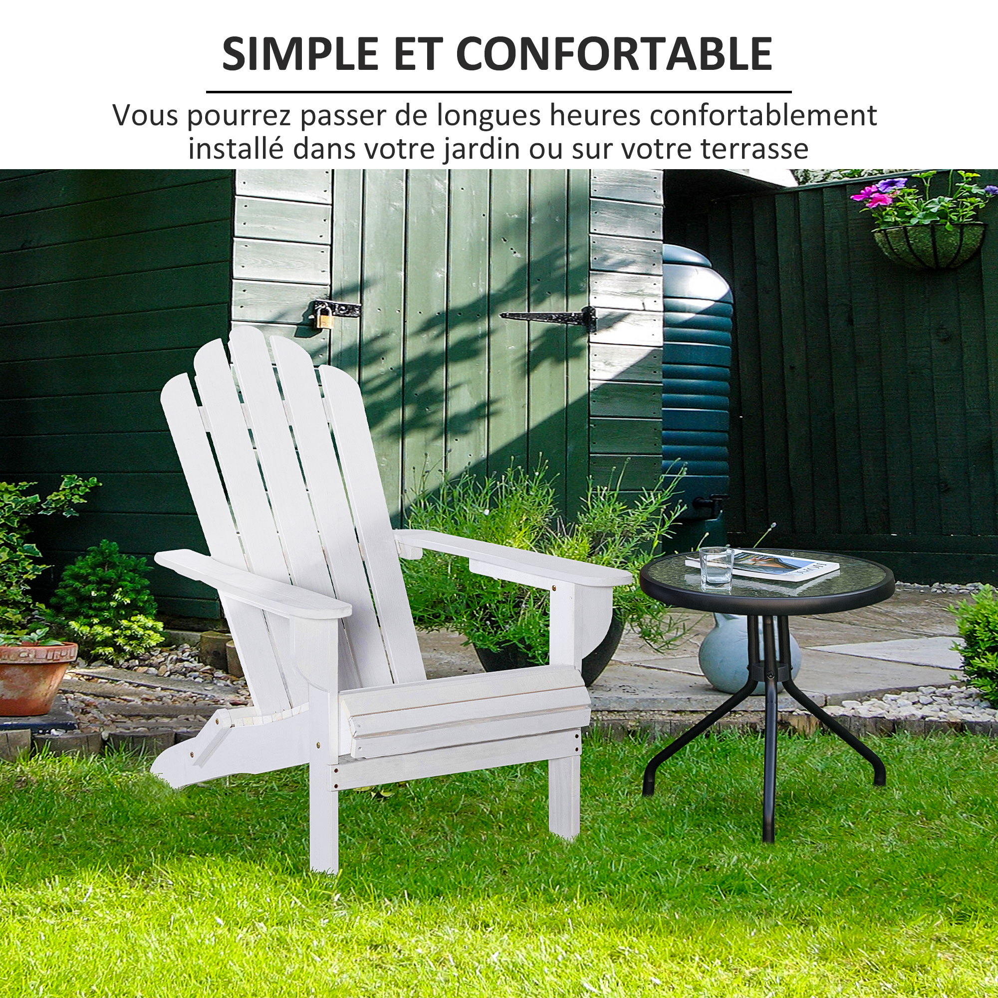 Fautuil Adirondack Pliabl D Jardin Grand Confort Dossir Incliné Assis Profond Bois D Sapin Traité Pint Blanc Au Millur Prix