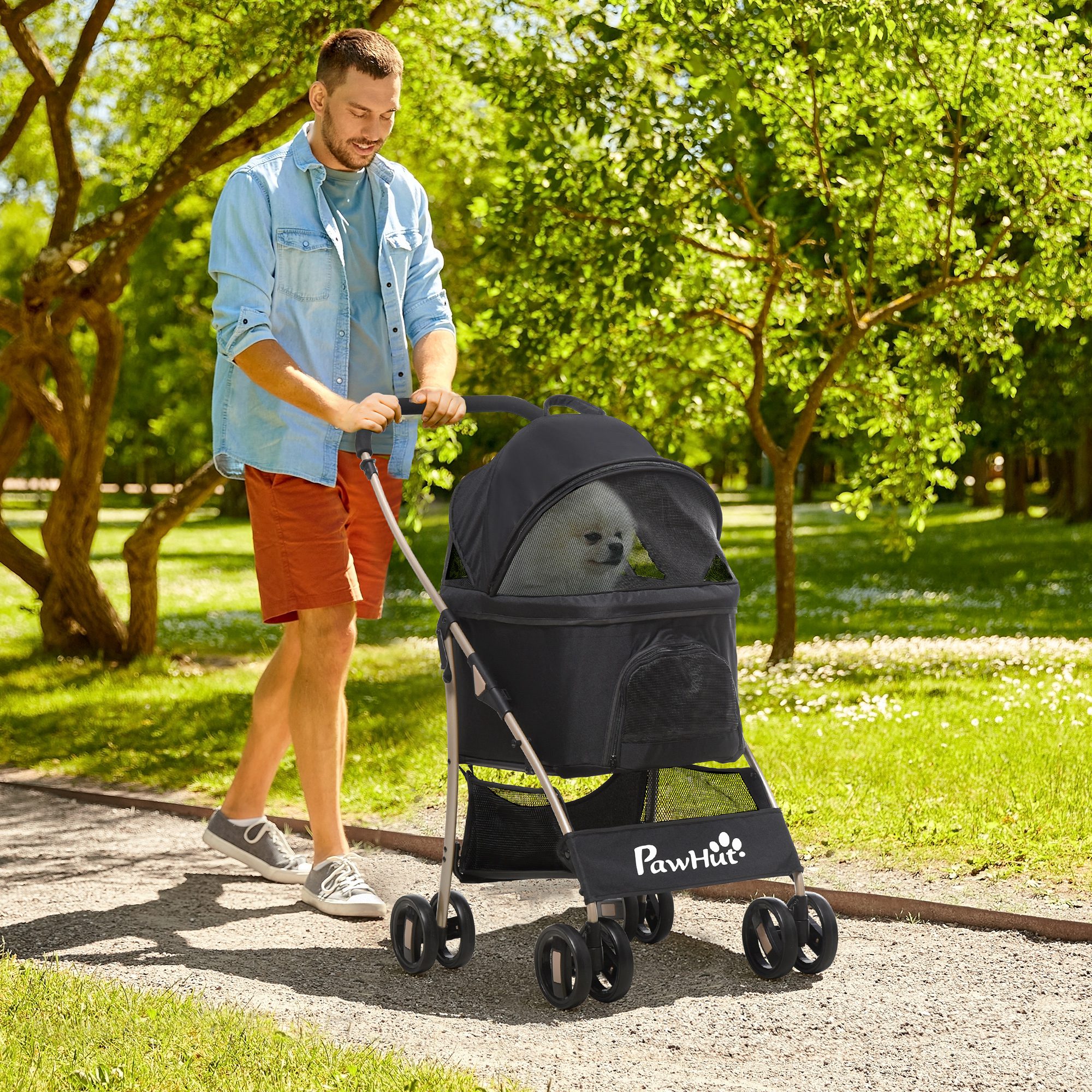 PawHut 3 In 1 Detachable Pet Stroller, for Extra Small and Small Dogs Black 2