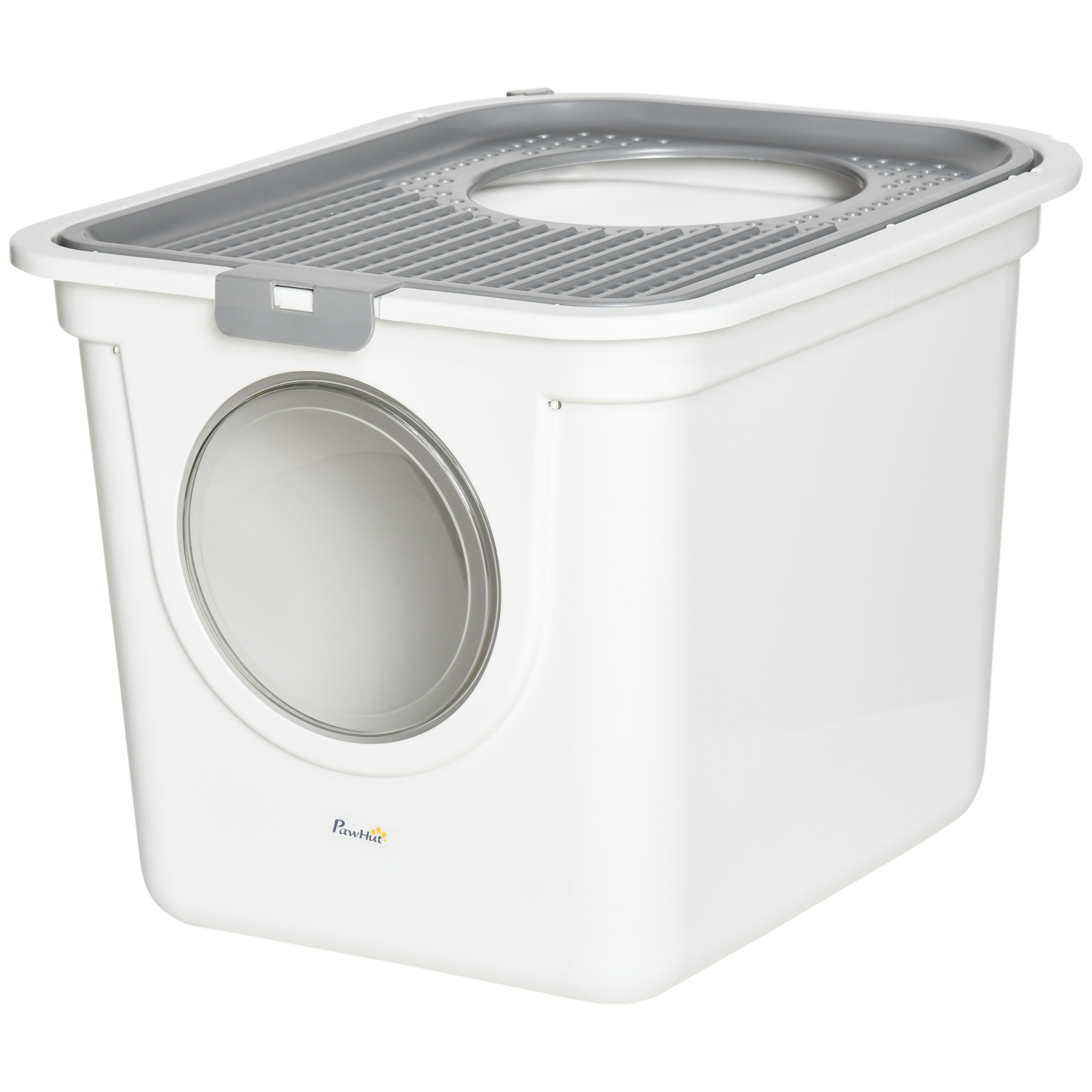 Maison De Toilette Pour Chat Avec Tiroir Coulissant Et Porte Battante - 47x55x44 Cm, Gris, Inclut Pelle Et Lucarne