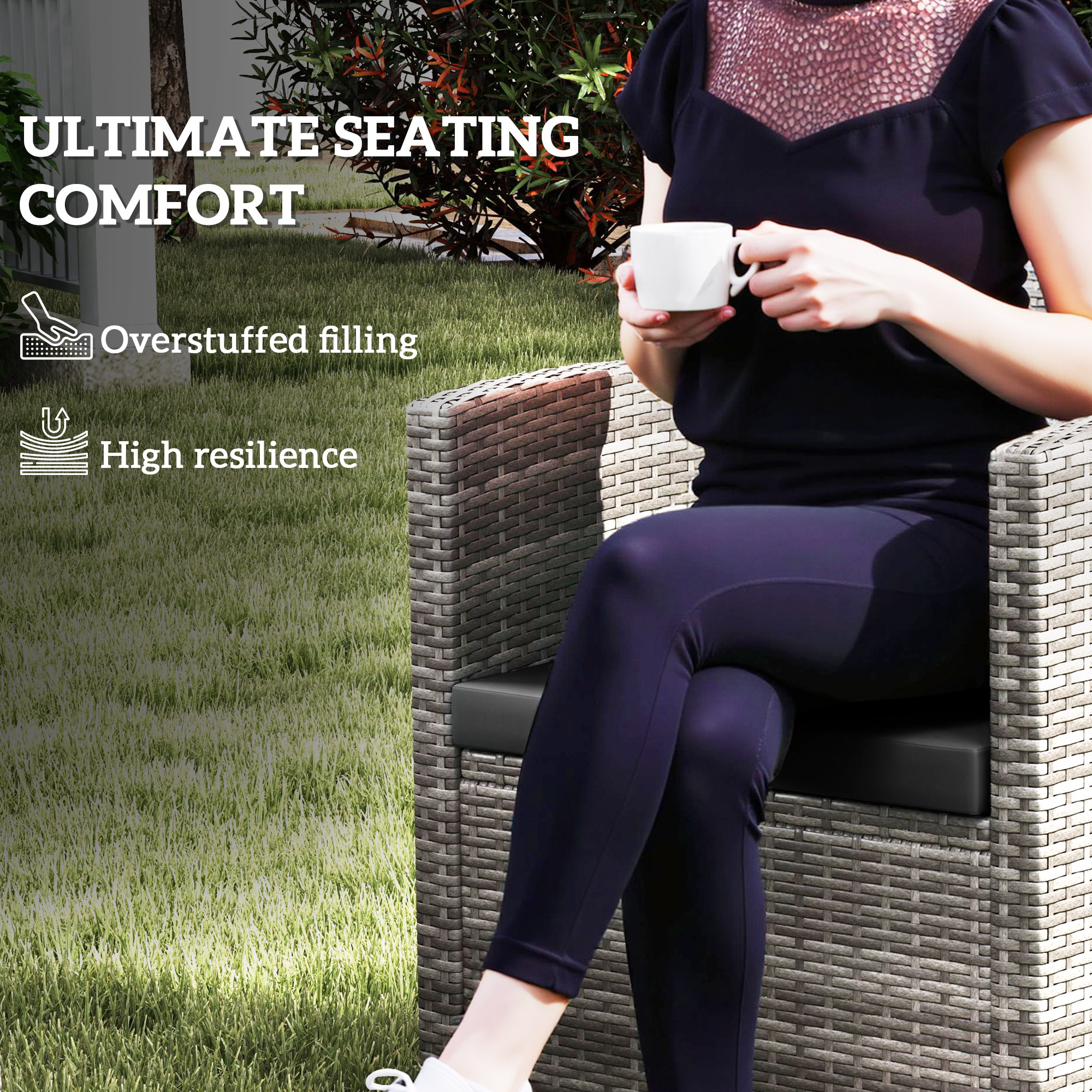 Outsunny Outdoor Seat Cushion Pads for Rattan Furniture, 3 PCs Garden Furniture Cushions, Black 6