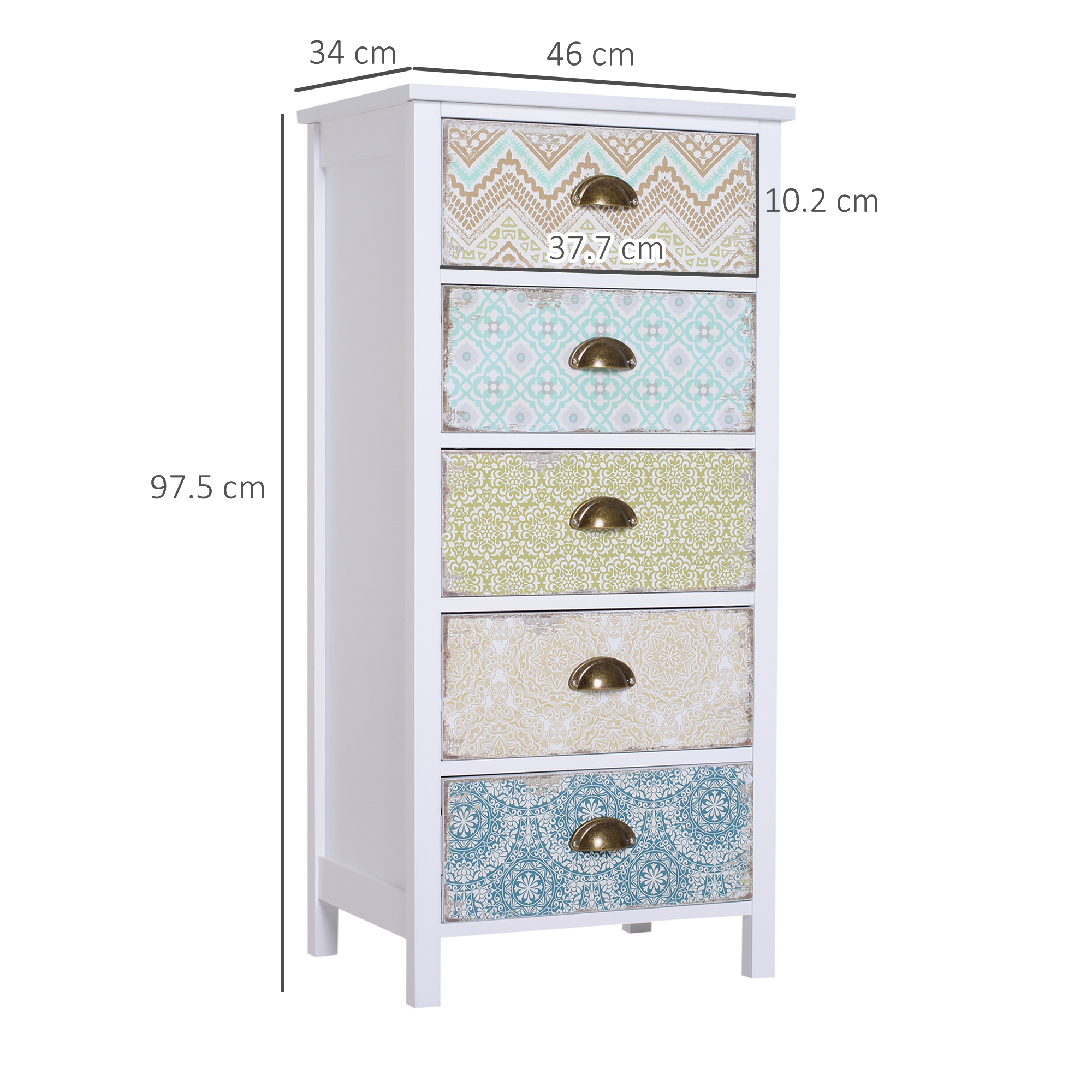 HOMCOM Chest of 5 Drawers Bedside Cabinet Side Storage Chest Entryway Living Room Bedroom Furniture Organizer Unit 3