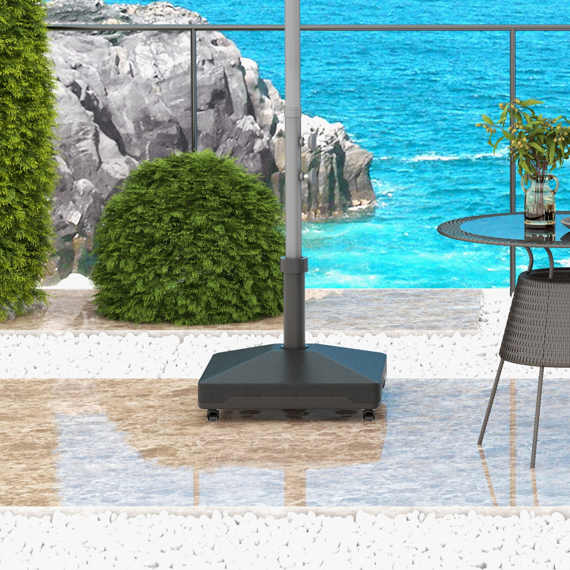 Base Per Ombrellone Riempibile A Rotelle 45x45x40 Cm In Hdpe E Acciaio Nero 67ee19be4c030