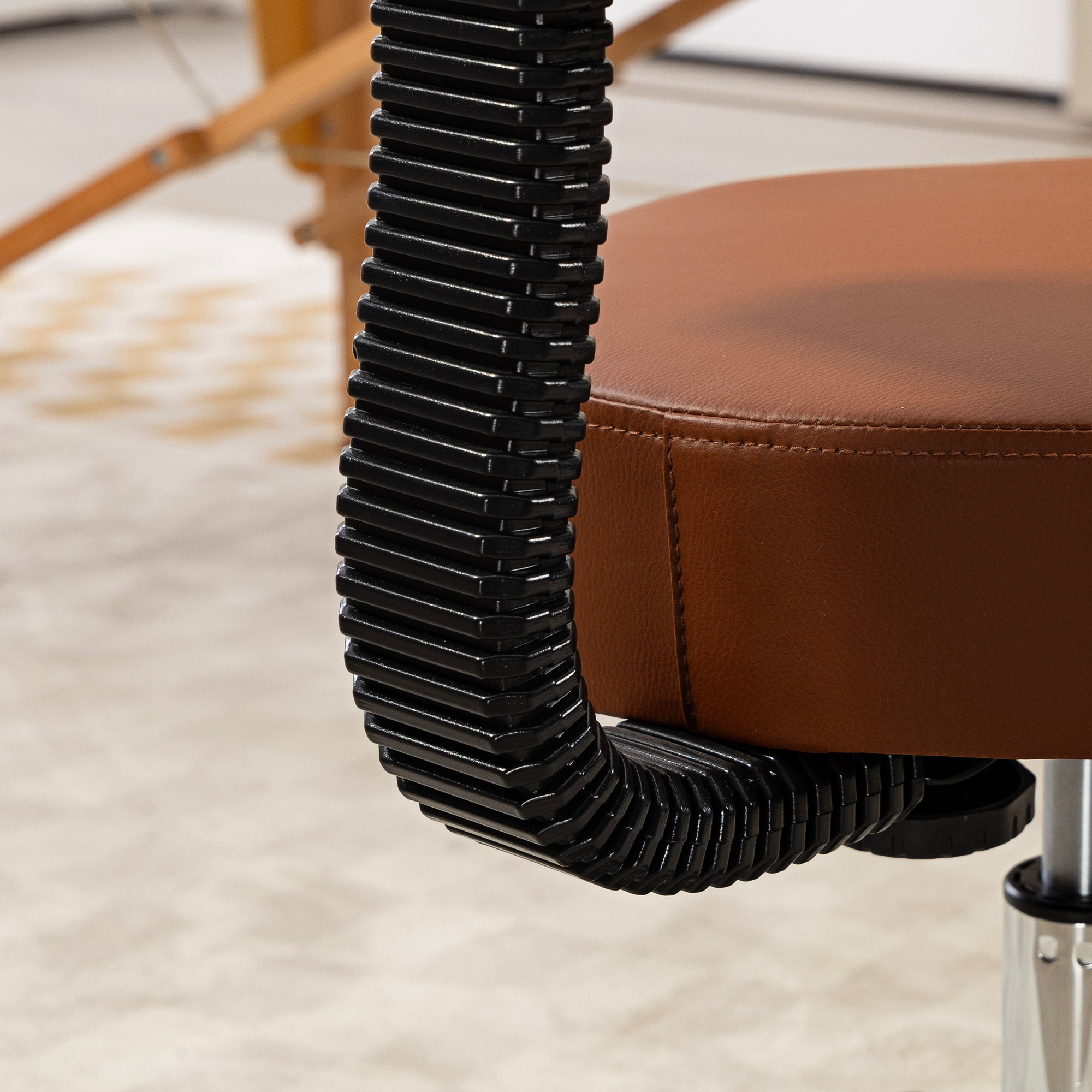 HOMCOM Beautician's Swivel Salon Chair w/ Padded Seat Back 5 Wheels Adjustable Height Salon Hairdressers Tattoo Spa Rolling Cushion Professional 48cm Brown 8