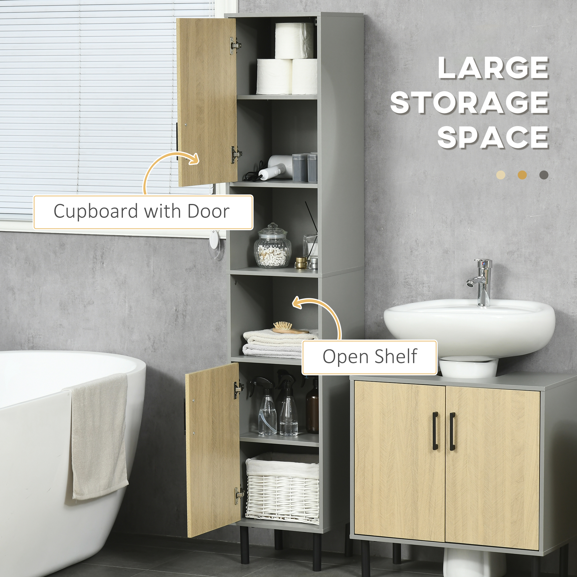 kleankin Freestanding Bathroom Storage, Tall Bathroom Cabinet with Door and Adjustable Shelves, 31.4x30x165cm 4