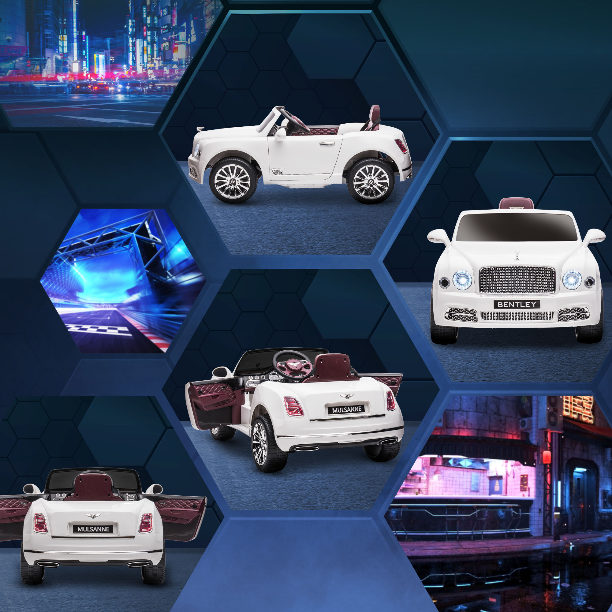 HOMCOM Bentley Mulsanne Licensed Kids Electric Ride-On Car, with Remote Control. LED lights, Music White 8