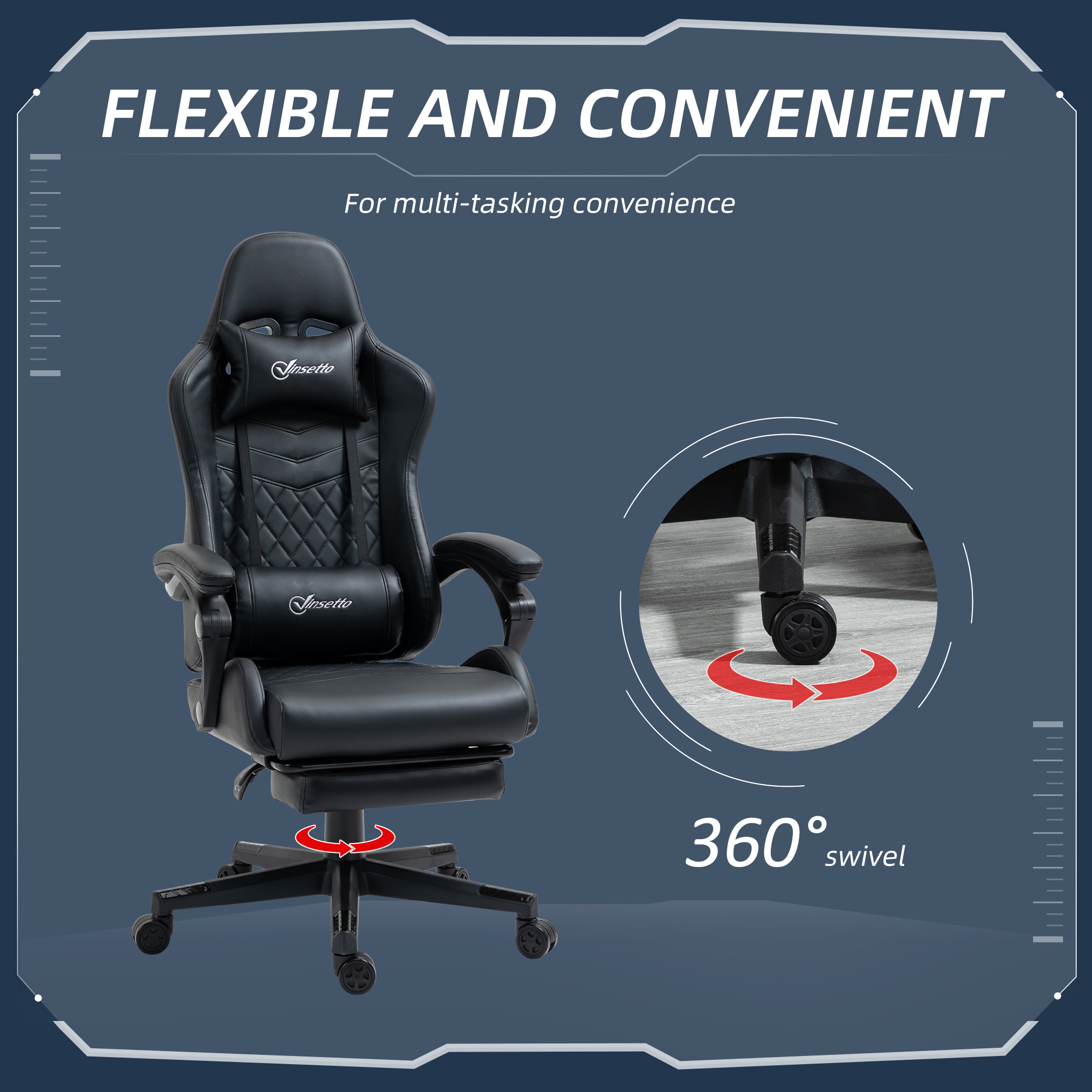 Vinsetto Computer Gaming Chair with Footrest, Video Gaming Chair for Adults with 130° Reclining Back, Desk Chair with Lumbar Support and Adjustable Height, Black 6