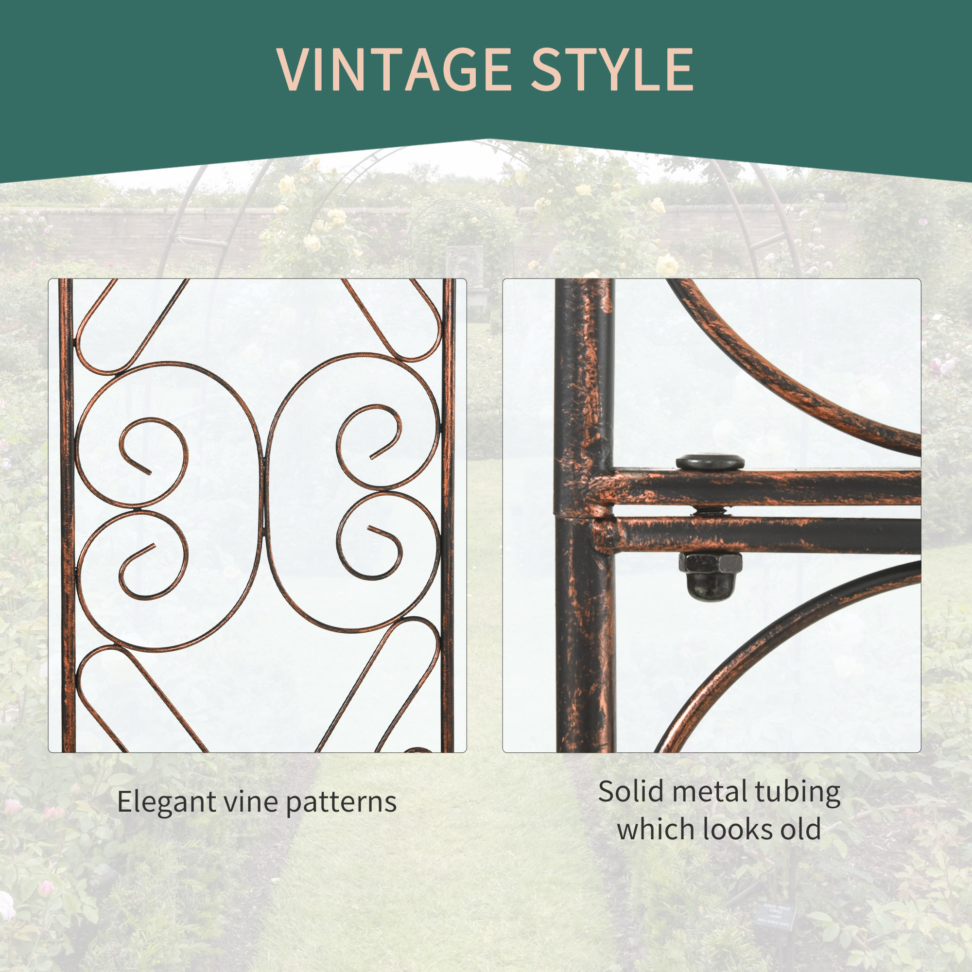 Outsunny Metal Garden Arch Trellis, Decorative Arbour Archway for Walkway Path Ceremony Wedding Party, 120 x 30 x 226cm 4
