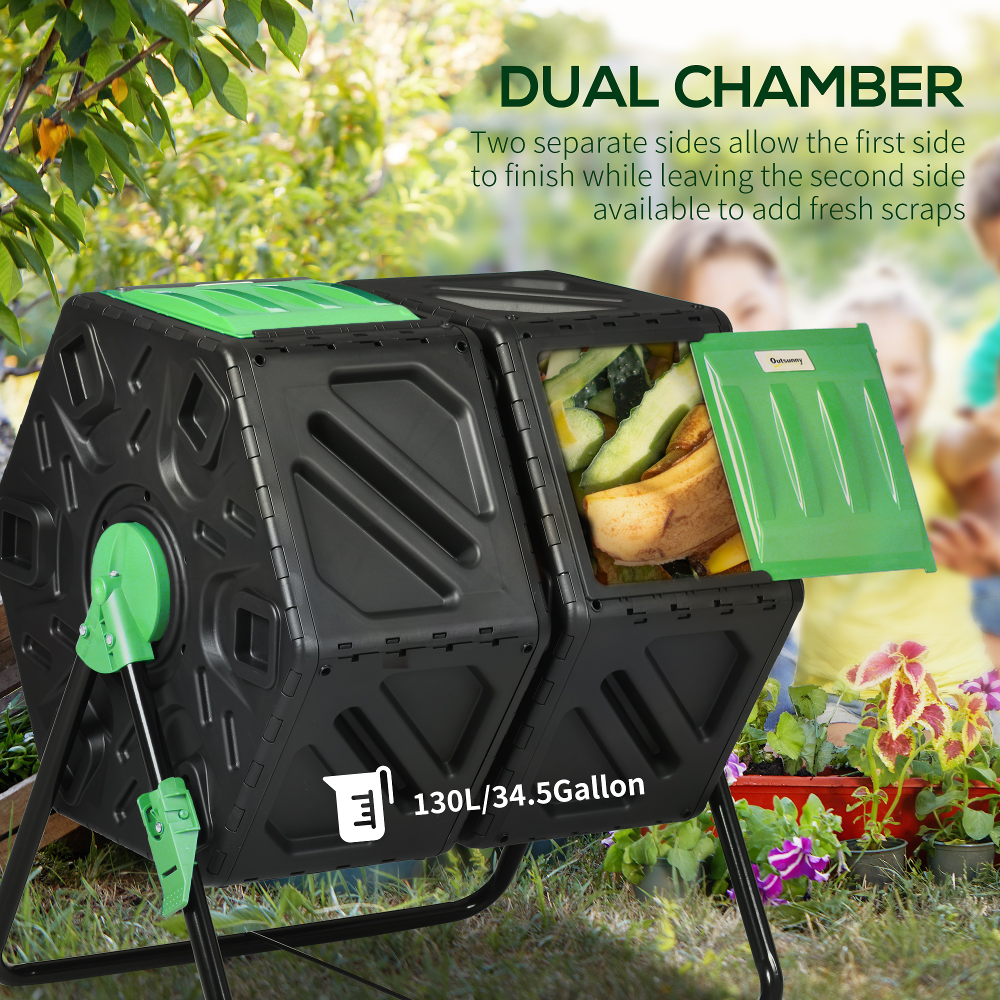 Outsunny 130L Double Chamber Composter Black 4