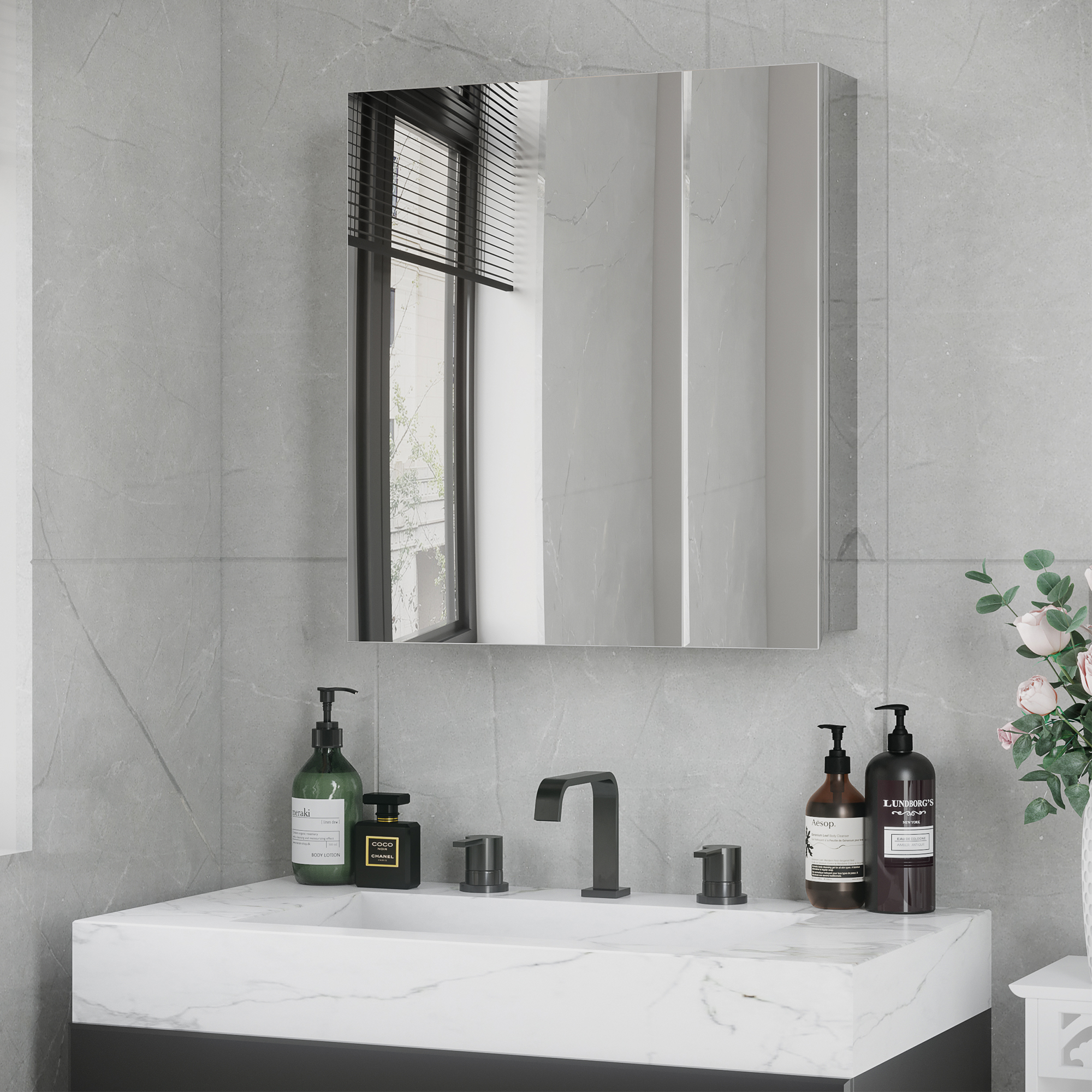 kleankin Bathroom Mirror Cabinet, Wall Mounted Medicine Cabinet with Hinged Door, Storage Shelves for Laundry Room 2