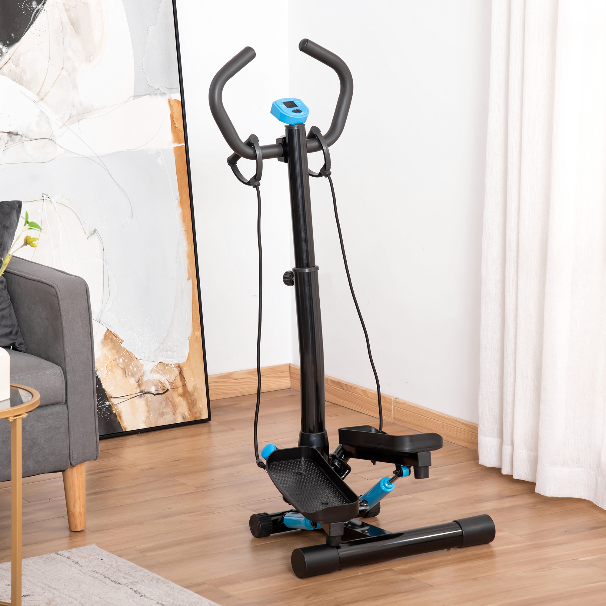 DecHome Stepper con Manubrio Regolabile Monitor LCD ed Elastici 55x53x118-128cm Nero DecHome Stepper con Manubrio Regolabile Monitor LCD ed Elastici 55x53x118-128cm Nero