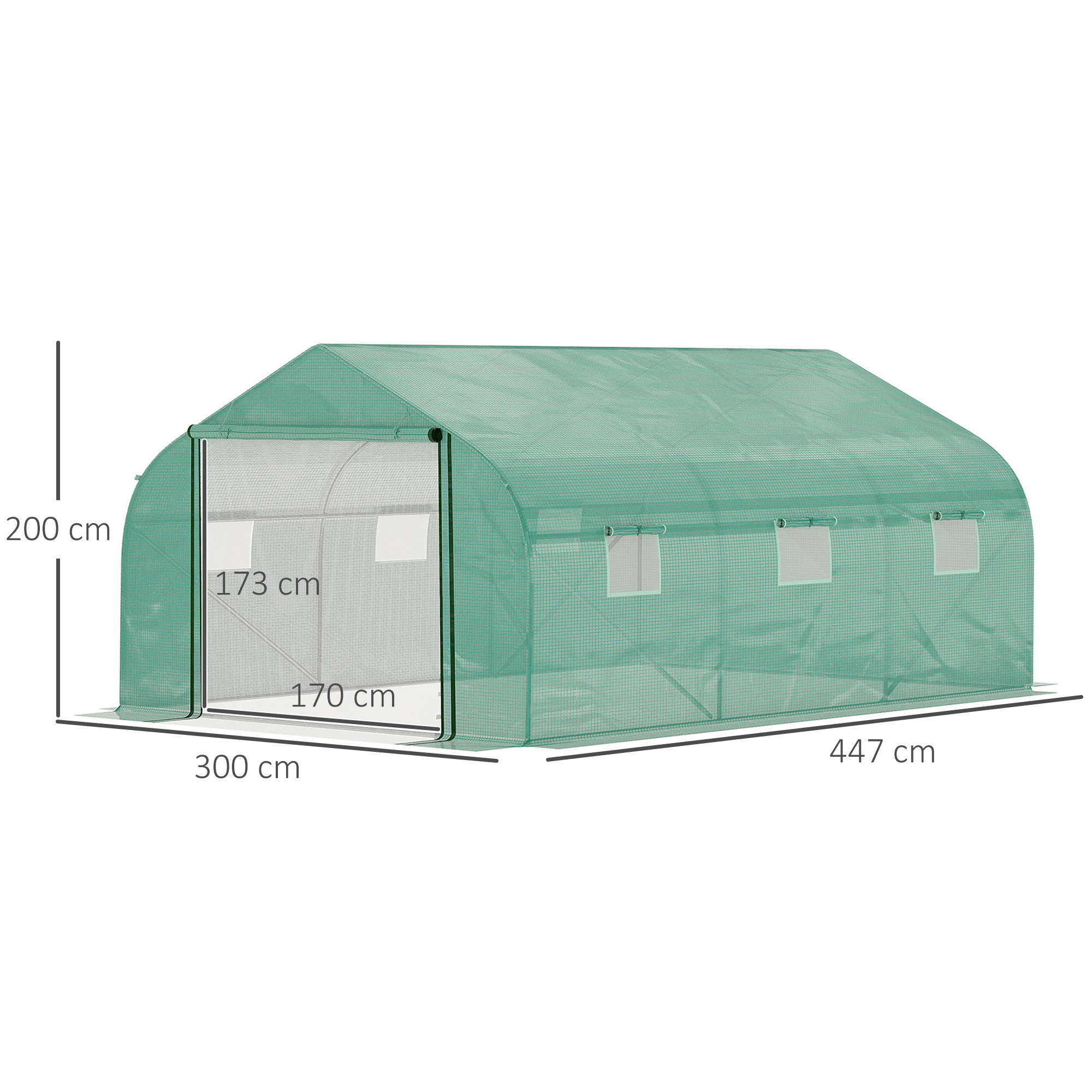 Outsunny Walk-in Polytunnel Garden Greenhouse, Outdoor Mesh Door Greenhouse with PE Cover and 6 Windows, 4.5 x 3 x 2m, Green 3