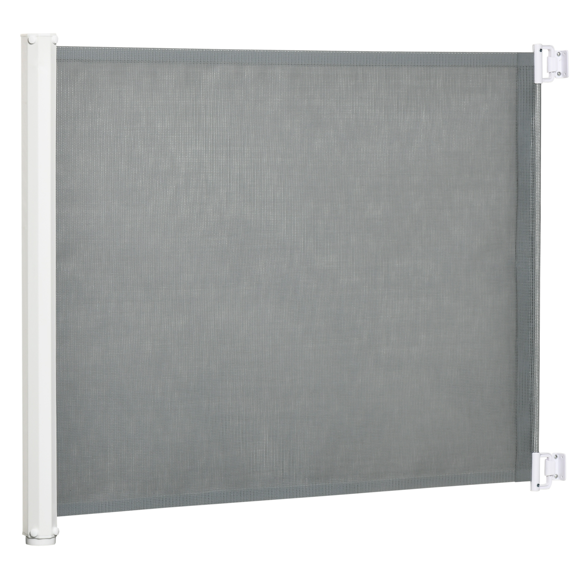 PawHut Barrera Seguridad para Perros y Niños Extensible Valla Retráctil para Mascotas Malla de Texteline 5,5-115x5,5x82,5 cm Gris | Aosom España